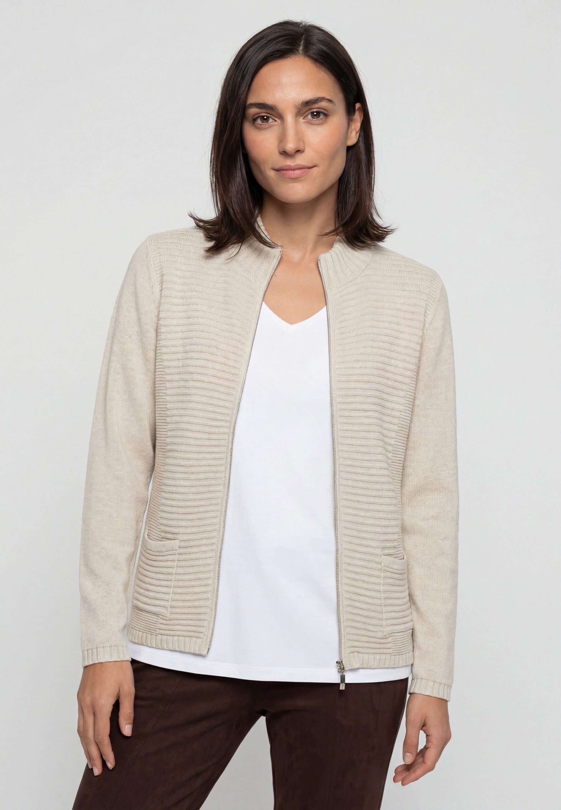 Olsen Cardigan Cardigan mit Strukturstrick und Reißverschluss