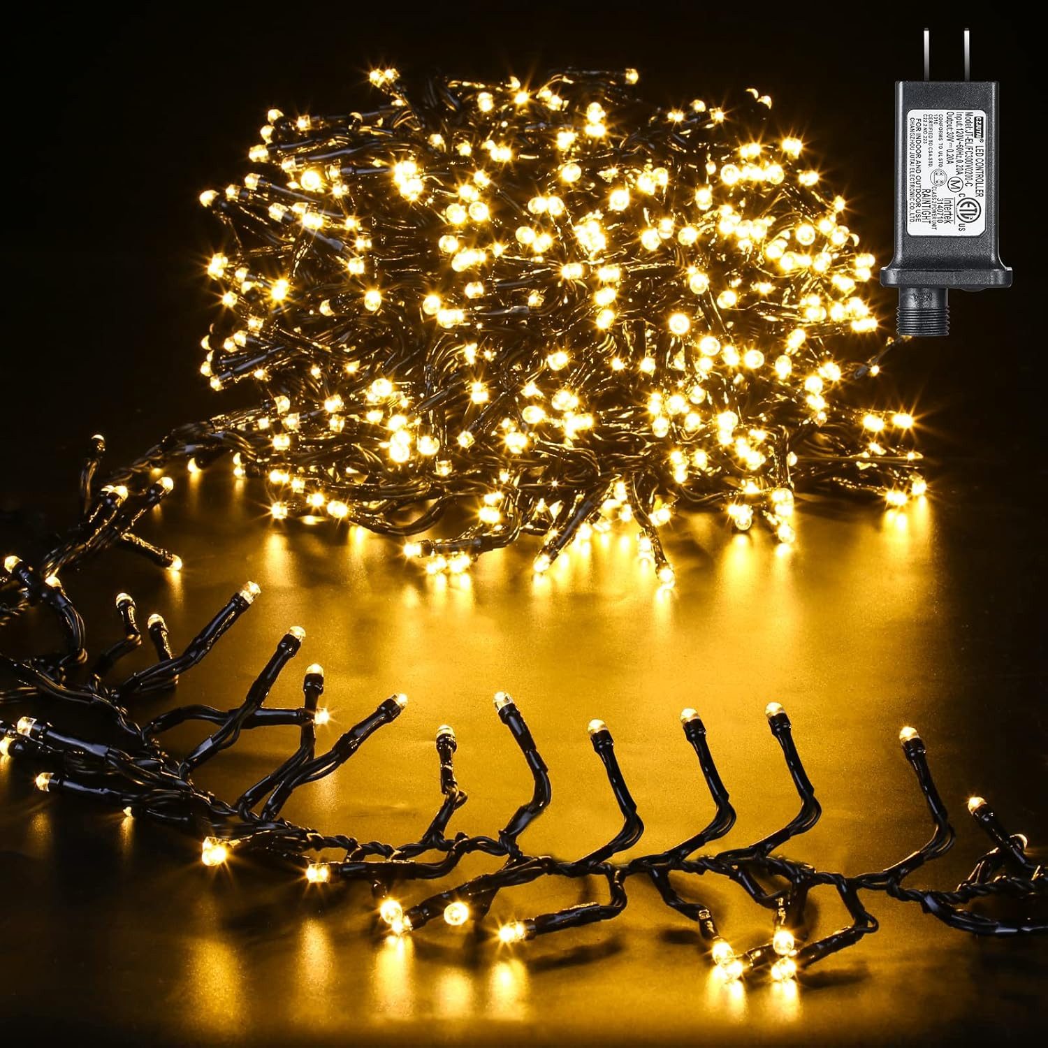 Elegear Lichterkette 10 m LED Lichterkette mit 1000 warmweißen/bunten LEDs, 8 Lichtmodi, Memory-Funktion, ideale Weihnachtsbeleuchtung für drinnen und draußen