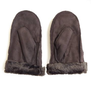 Sonia Originelli Strickhandschuhe Fausthandschuhe Faux-Leder Velouroptik Kunstfell Samt Velvet kuschelig komplett mit Fell gefüttert, Fausthandschuh