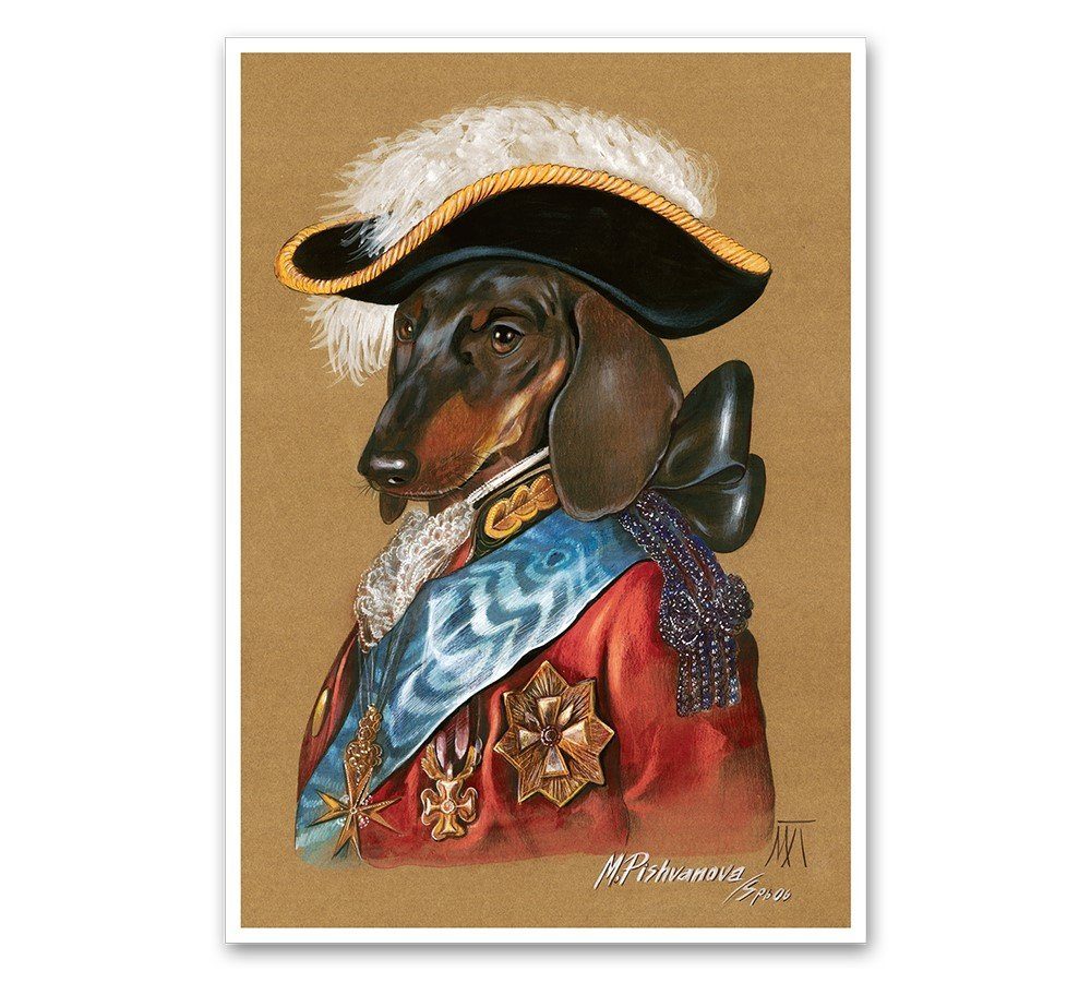 Century Kunstdruck »Dachshund the Chevalier - Kunstdruck mit Dackel in Uniform«, Hund, Abmessung: 27,9 x 42 cm / 300 g/m²