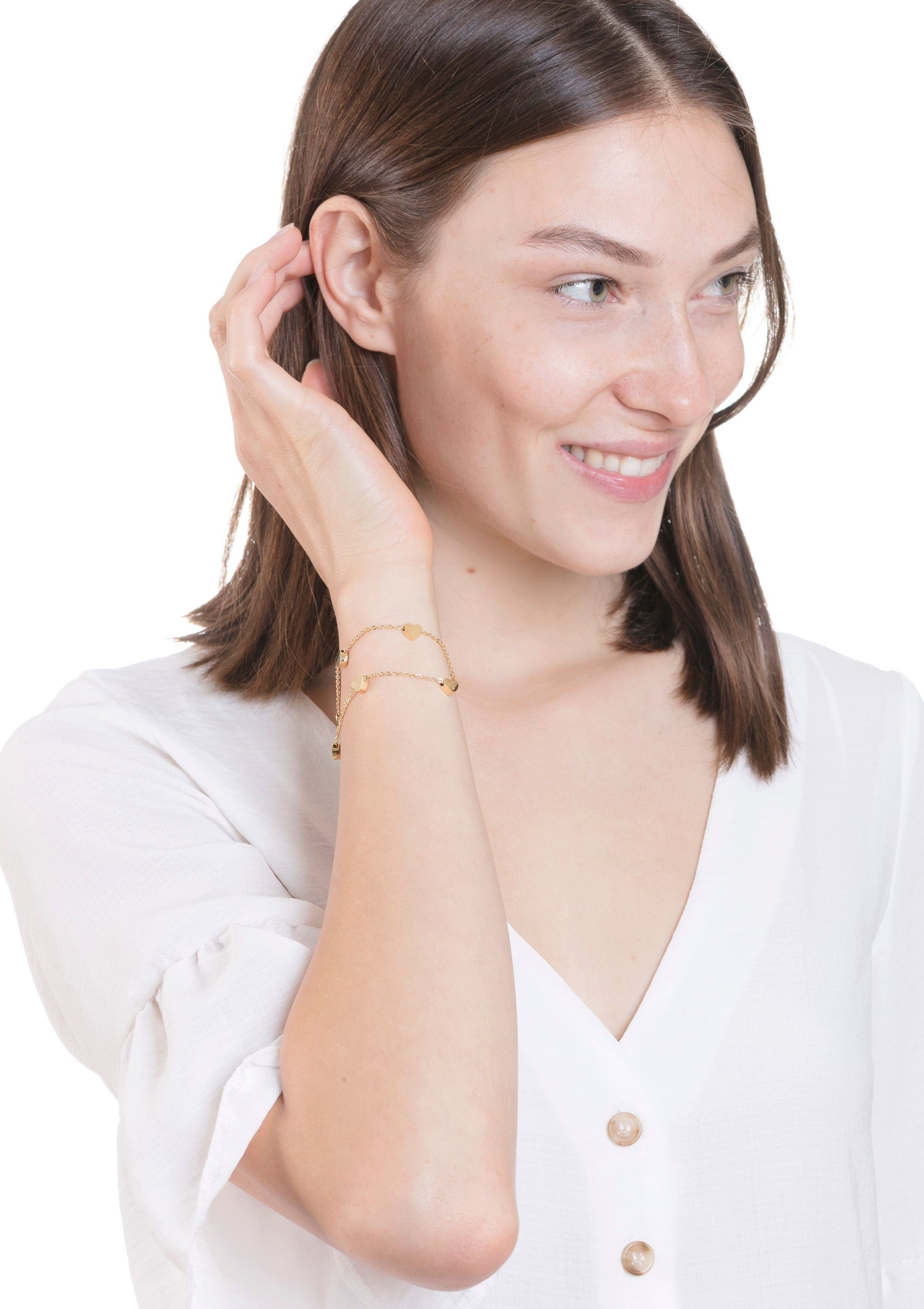Hey Happiness Charm-Armband Layer Herzen Anhänger günstig online kaufen