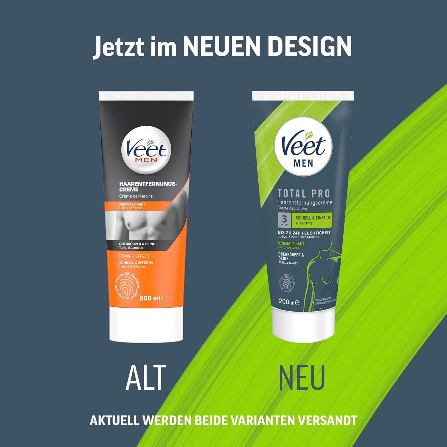 Veet MEN Enthaarungscreme für Oberkörper & Beine, Spar-Pack, 2 St., 2 x 200 ml Tube & Spatel, Haarentfernung in 5-10 Minuten