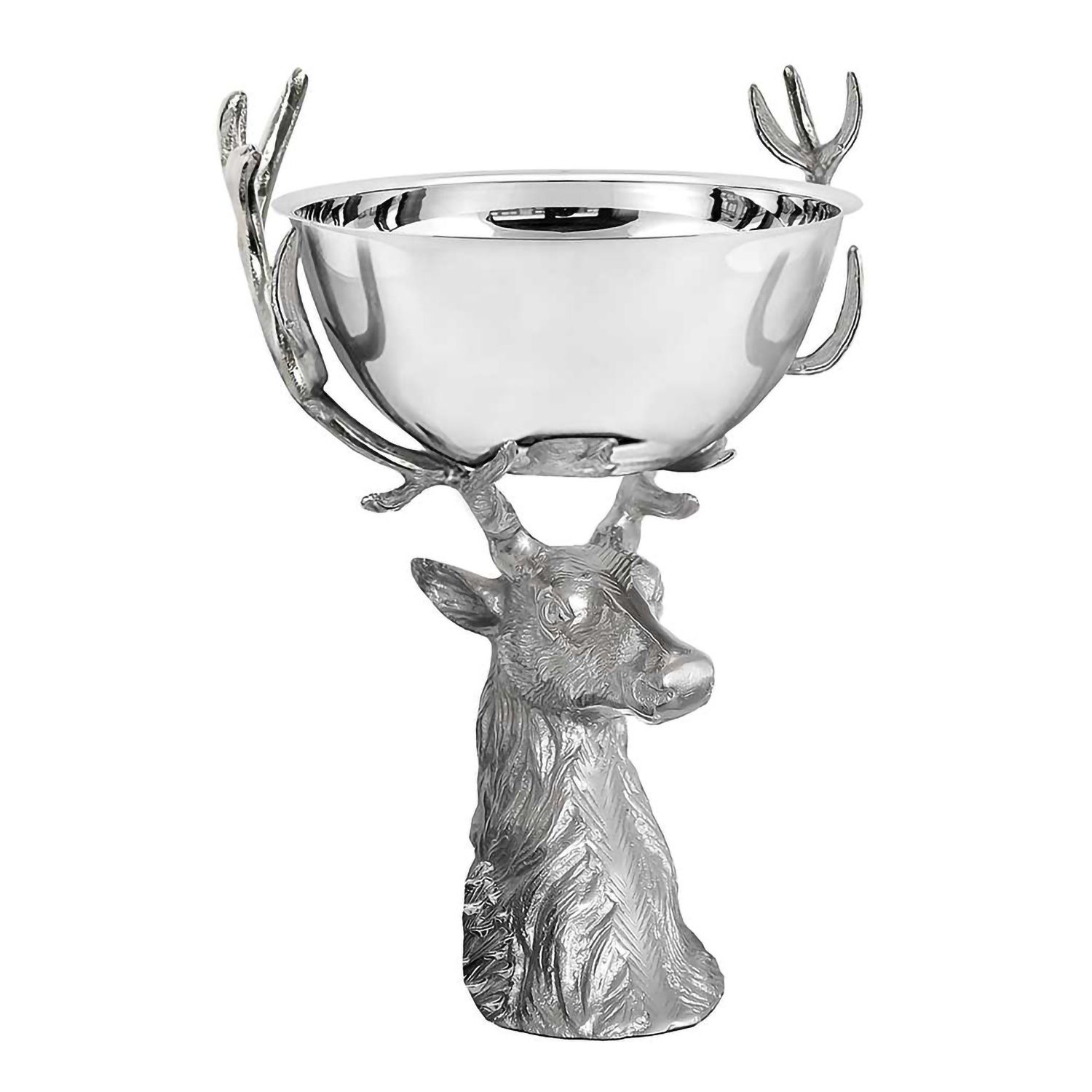 EDZARD Servierschale Richard, Stahl, Hirsch-Design, Silber-Optik, vernickelt, H 45 cm