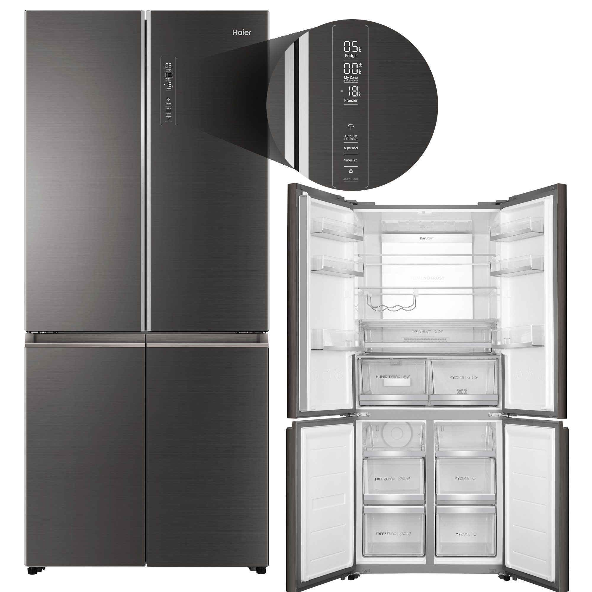 Haier Kühl Gefrierkombination Design Cube 4 Door HTF 508DGS7, 190 cm hoch, 83 cm breit, Total No Frost, MyZone, MySwitchZone, Daylight– LED, Iconic Glas Grey  - Onlineshop OTTO