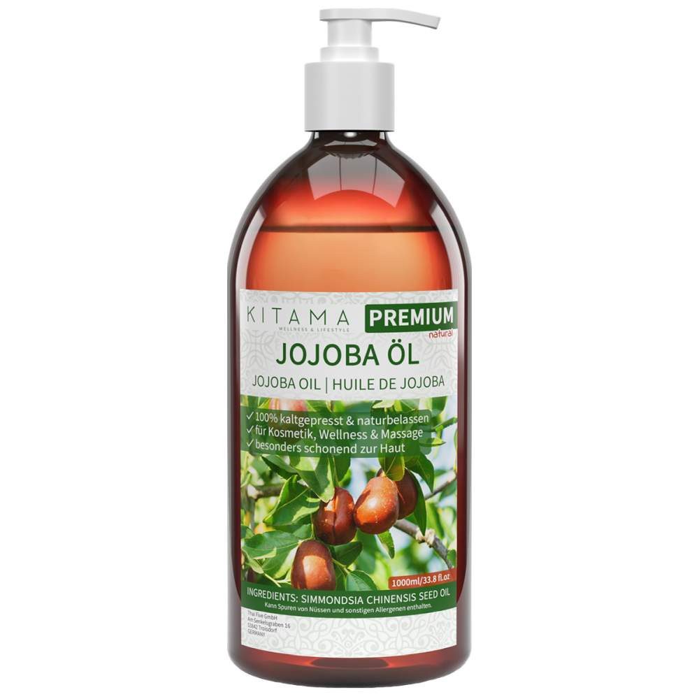 Kitama Körperöl Jojobaöl kaltgepresst naturbelassen - sanftes Baby-Öl Pflege-Öl 1-Liter, Pflege-Öl