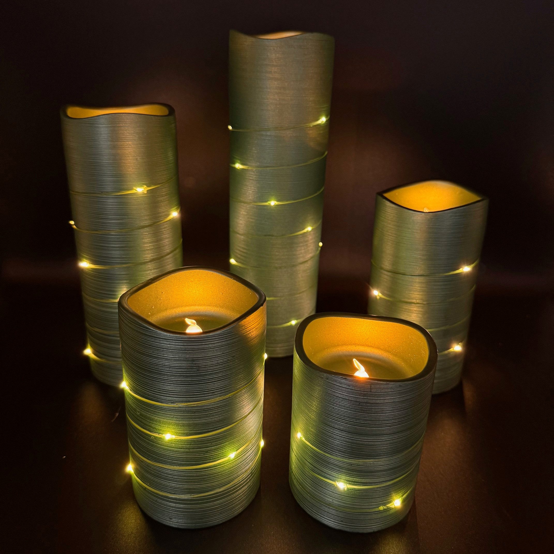 Online-Fuchs LED-Kerze 5er Set große Metallic LED-Kerzen mit Lichterkette u günstig online kaufen