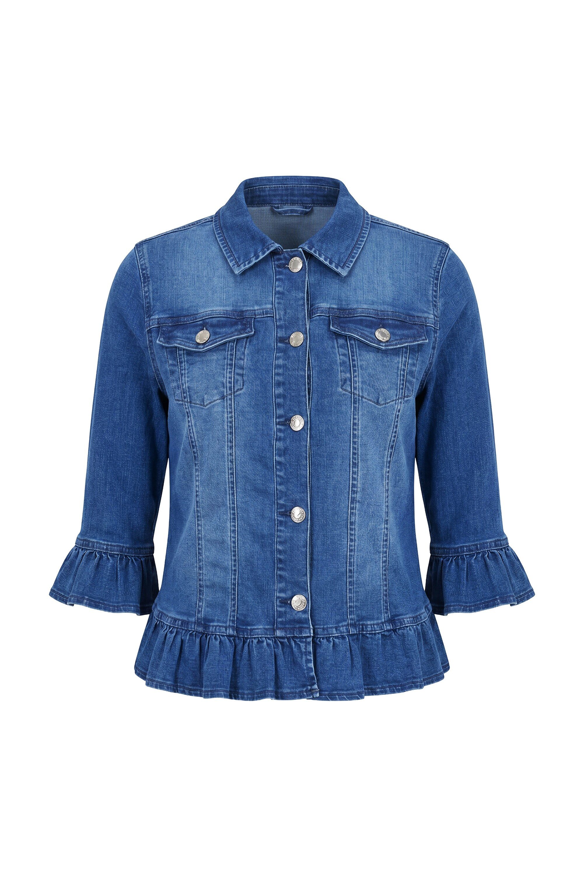 MIAMODA Jeansjacke Jeansjacke Volants Stretchdenim 3/4-Ärmel