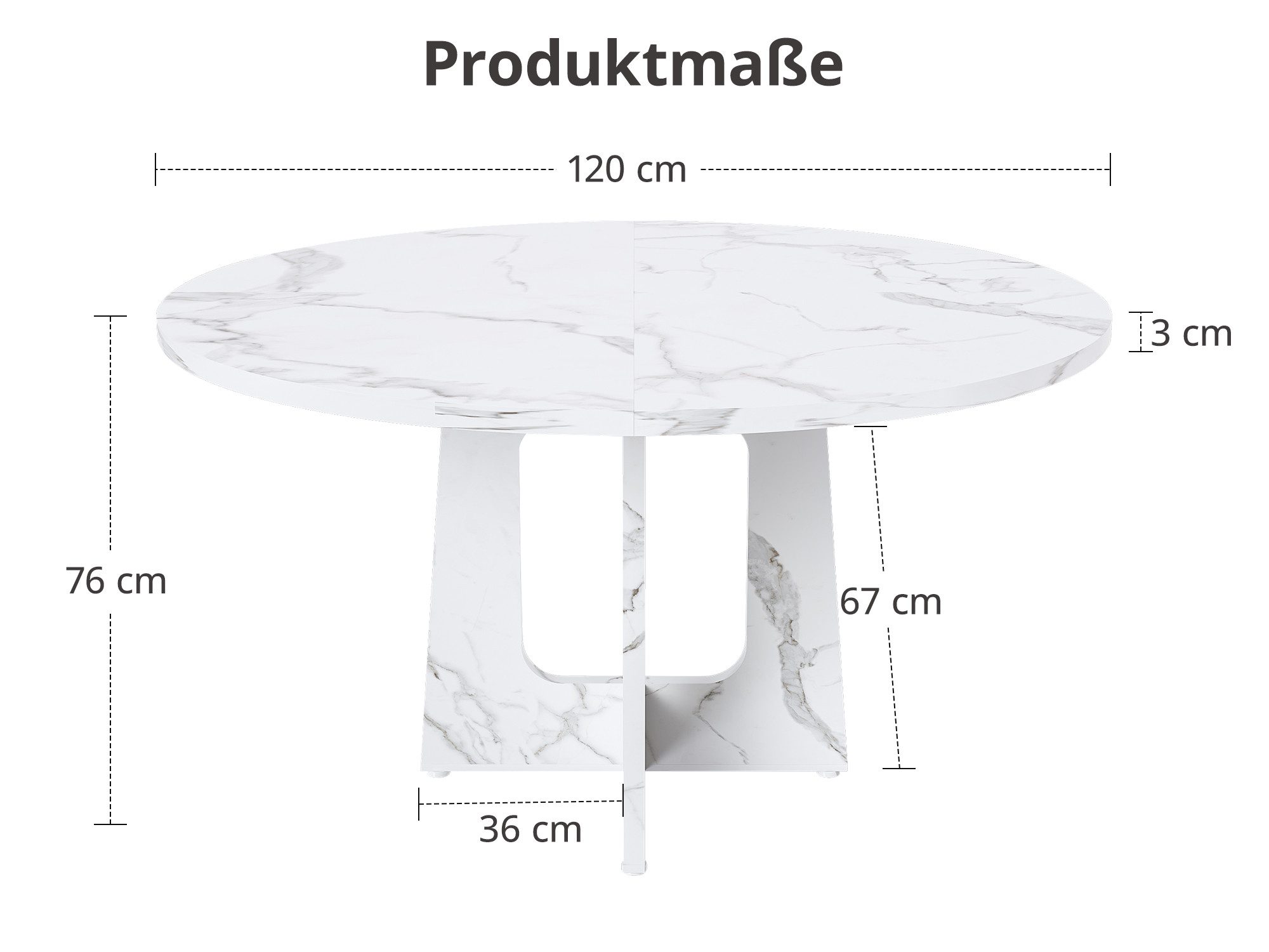 GLP Esstisch Rund 120cm durchmesser (Packung, 1 Esstisch, ohne Stühle), Moderner Küchentisch aus MDF für 4-6 Personen