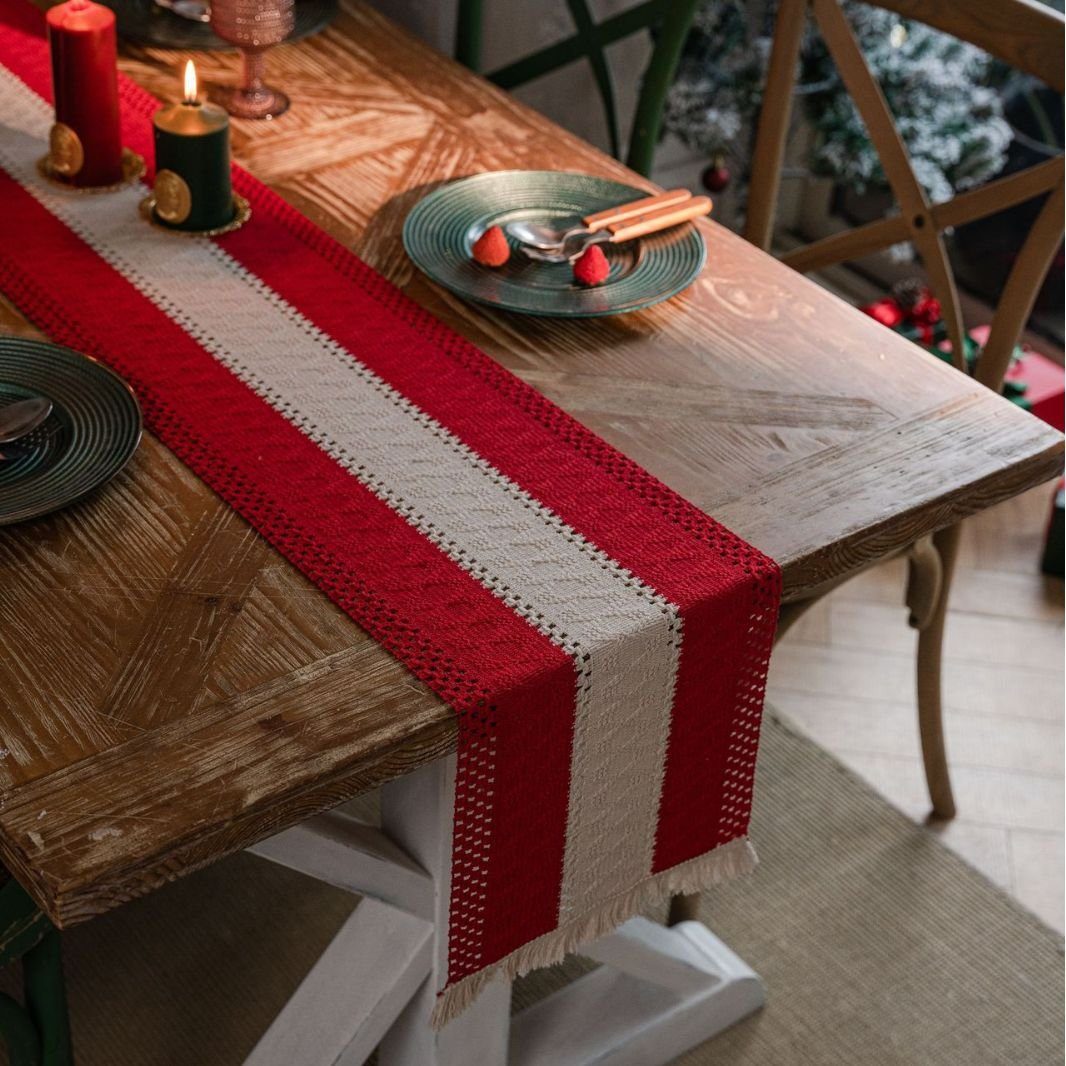 FELIXLEO Tischläufer Tischläufer Einfach mit Quaste Küche Rot Heim für 30x180cm Hochzeit