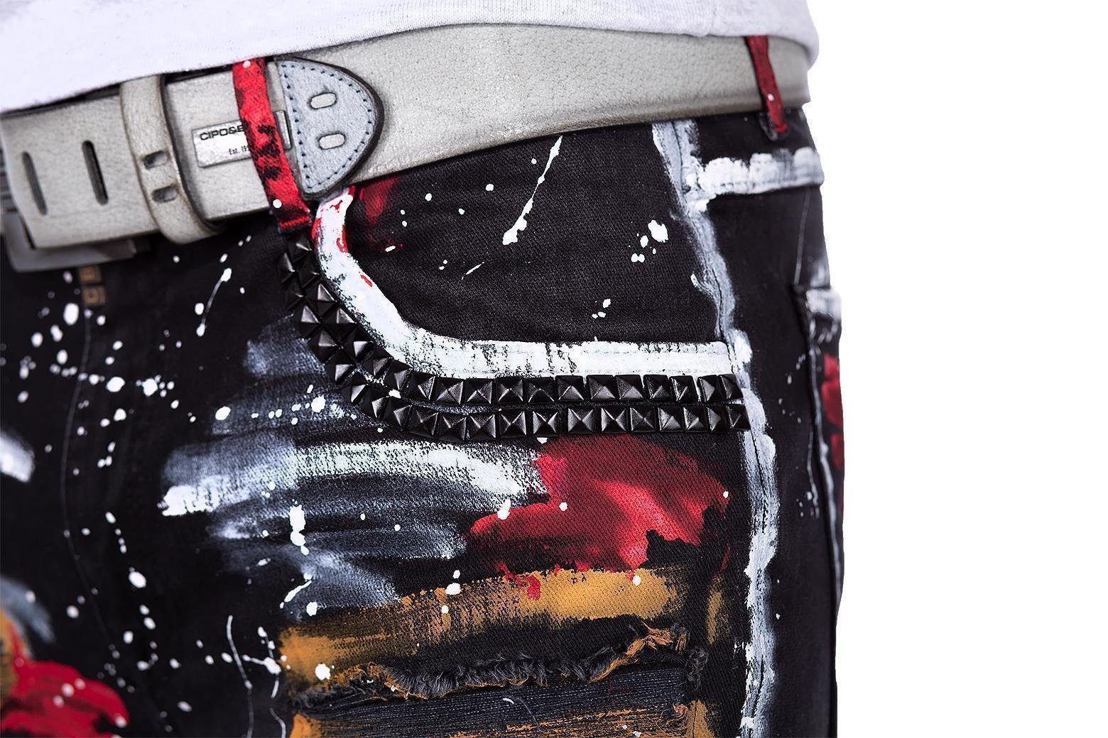 Cipo & Baxx 5-Pocket-Jeans Herren straight fit Hose Denim BA-CD715 (1-tlg) Verzierungen mit Strasssteinen