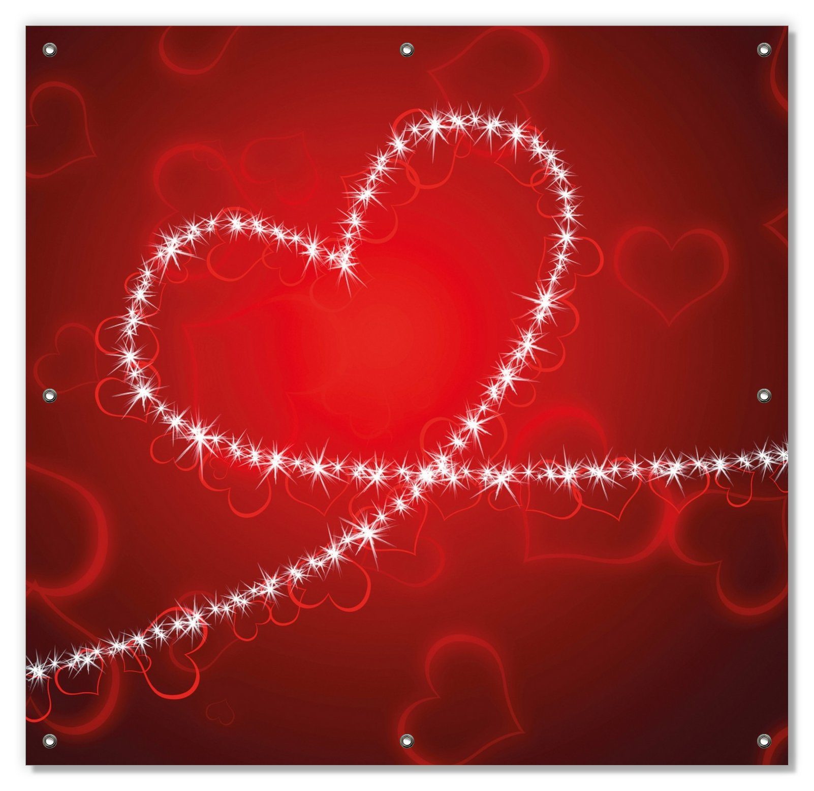 Sonnenschutz Leuchtendes Herz aus Sternen vor rotem Hintergrund, Wallario, blickdicht, mit Saugnäpfen, wiederablösbar und wiederverwendbar | Fensterfolien