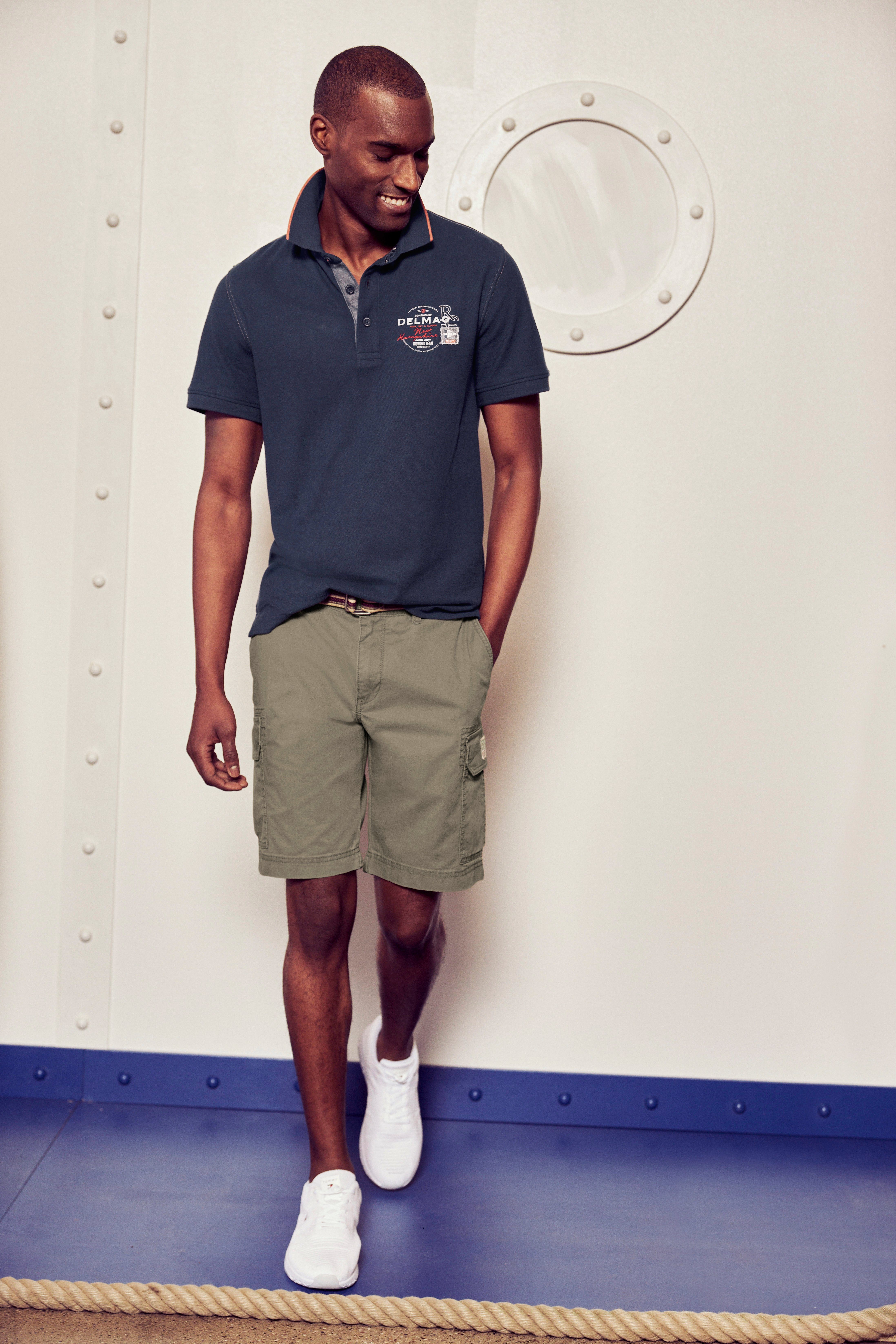 DELMAO Poloshirt mit Brustprint und - MARKE! Stickerei marine NEUE