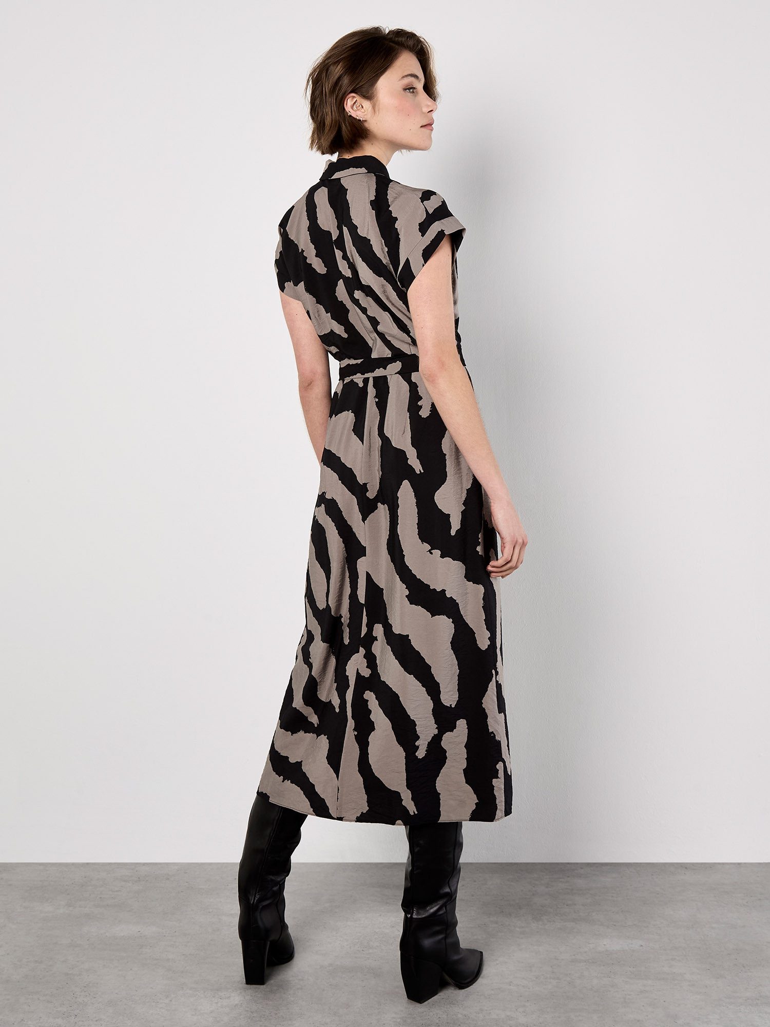 Apricot Midikleid Hemdblusenkleid (mit Gürtel) mit Zebradruck