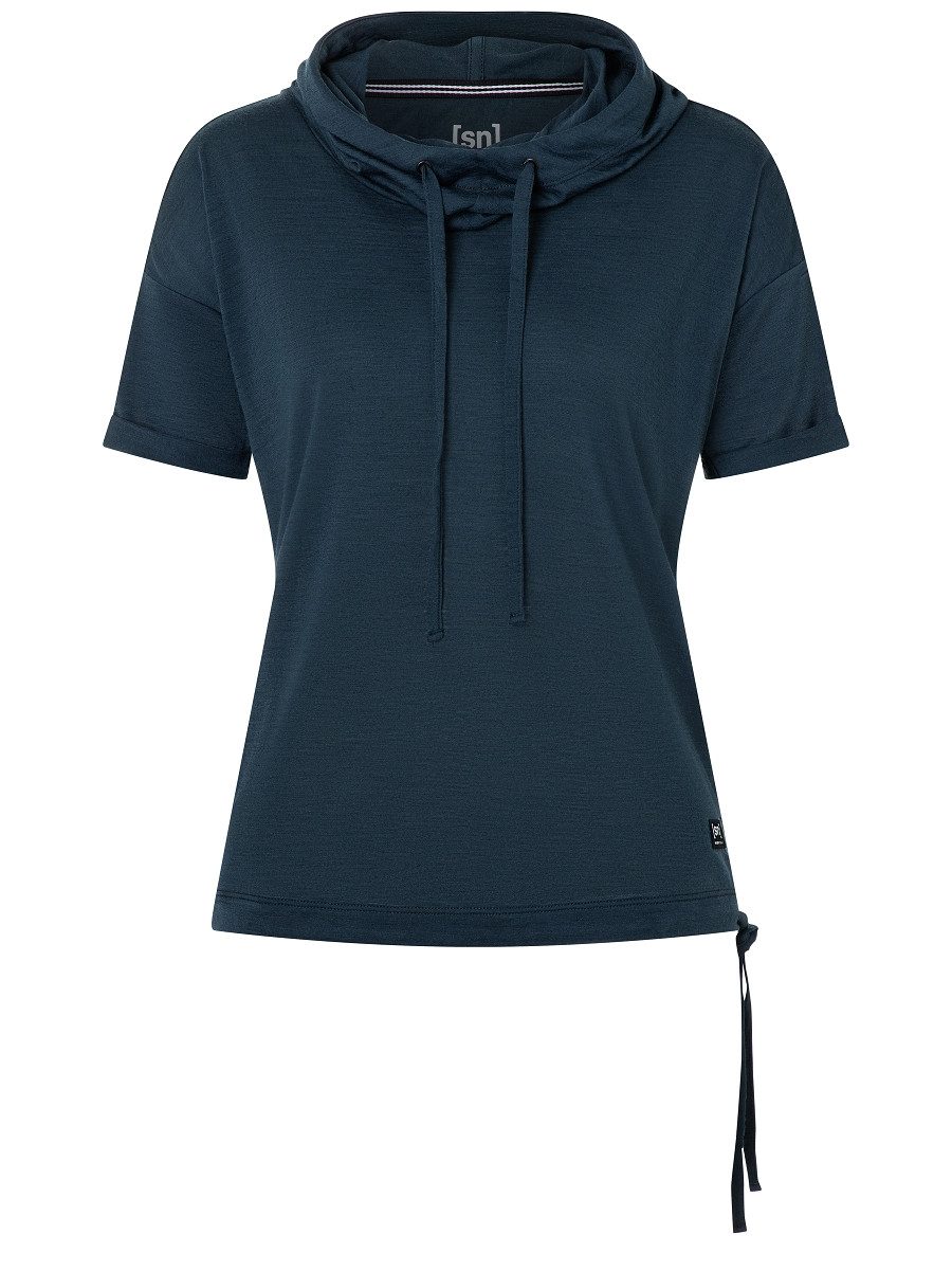 SUPER.NATURAL Hoodie kurzarm für Damen, Merino JUSTSHORT mit Tunnelzug, casual