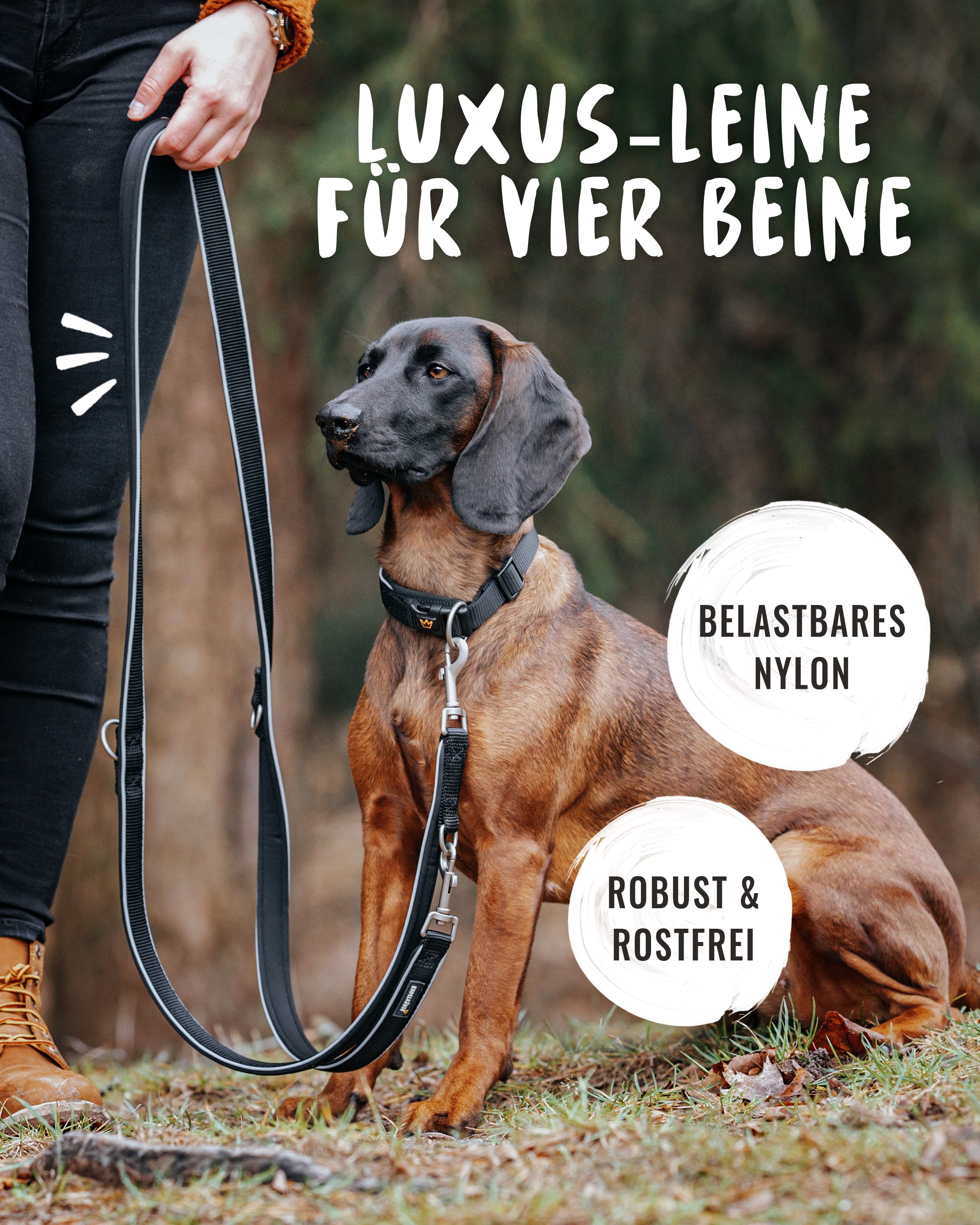 Rudelkönig Hundeleine Reflektierende Hundeleine Paola, Verstellbare 2,30m Führleine, Nylon, Neopren (1-tlg), Für mittlere und große Hunde