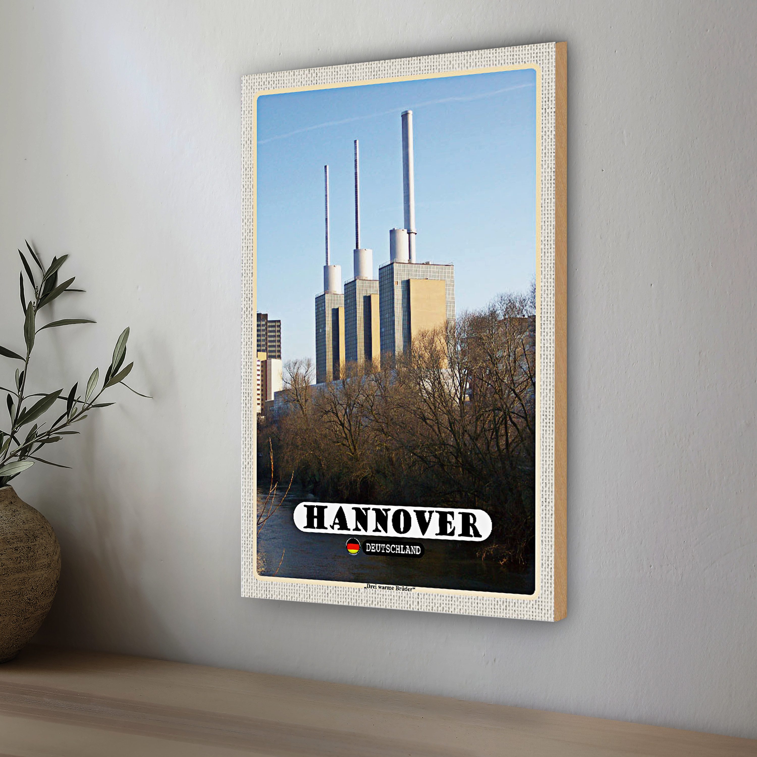 Roomando Holzbild Holzschild Städte Hannover Blick auf Döhren Stadt 30x20cm
