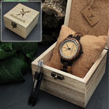 Holzwerk Quarzuhr TREBBIN kleine Damen Holz Armband Uhr mit Datum in beige & braun