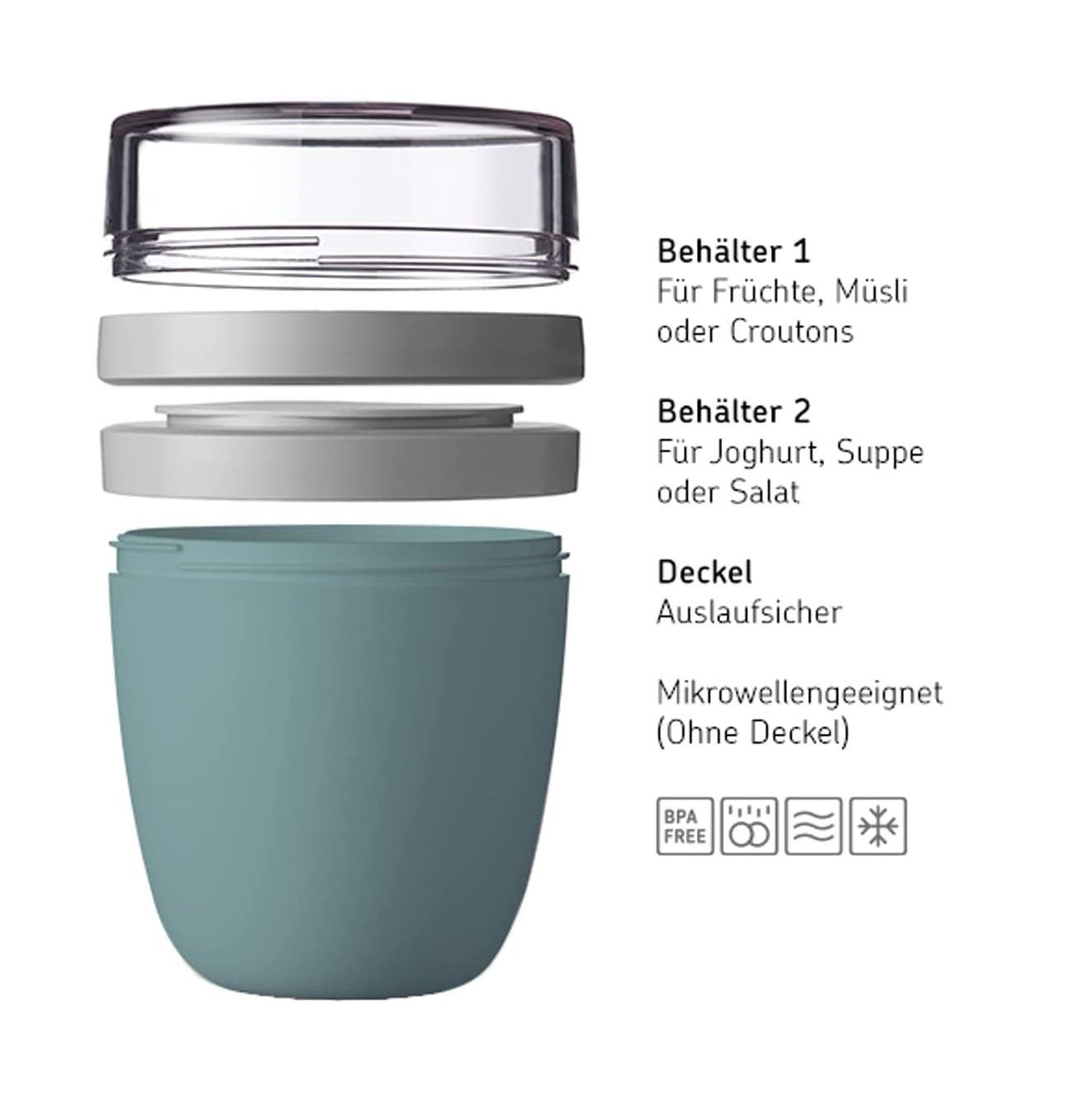 Mepal Lunchbox Lunchpot mini Ellipse, praktischer Müslibecher to go, Nordic White, Polypropylen (PP), PCTG, geeignet für Tiefkühler, Mikrowelle & Spülmaschine