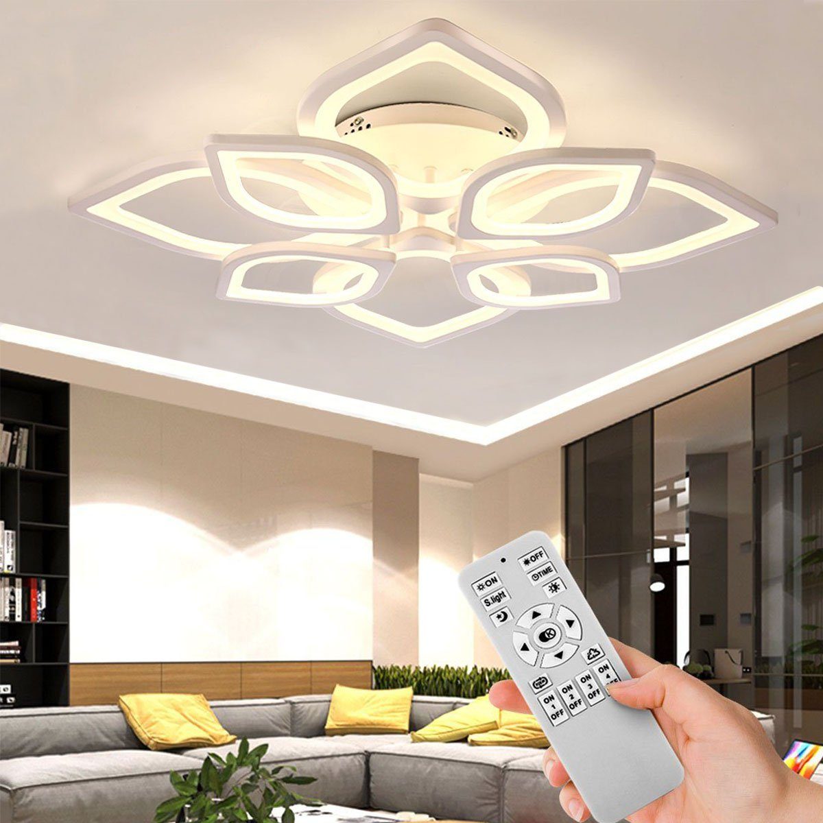 oyajia Deckenleuchte 44W Modern LED Deckenlampe aus Metall, in Blumenförmiges Design, Kaltweiß, Naturweiß, Warmweiß, Dimmbar LED Deckenleuchte,für Wohnzimmer, S – Bild 3 von 5