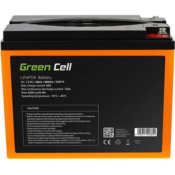 Green Cell LiFePO4 486 Wh Battery Lithium-Eisen-Phosphat-Akku 38 Ah Batterie, (12.8 V), Spannung 12.8V, Spitzenentladestrom: 150A