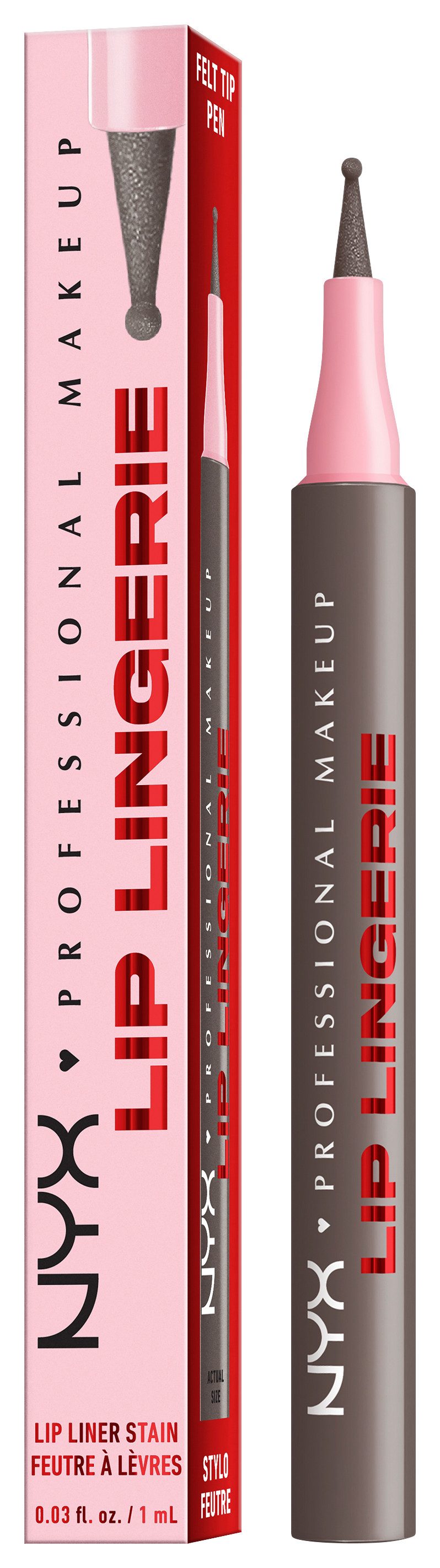 NYX PROFESSIONAL MAKEUP Lippenstift LIP LINGERIE LIP LINER STAIN, wisch- und wasserfesten Halt, mit präziser Filzkugelspitze