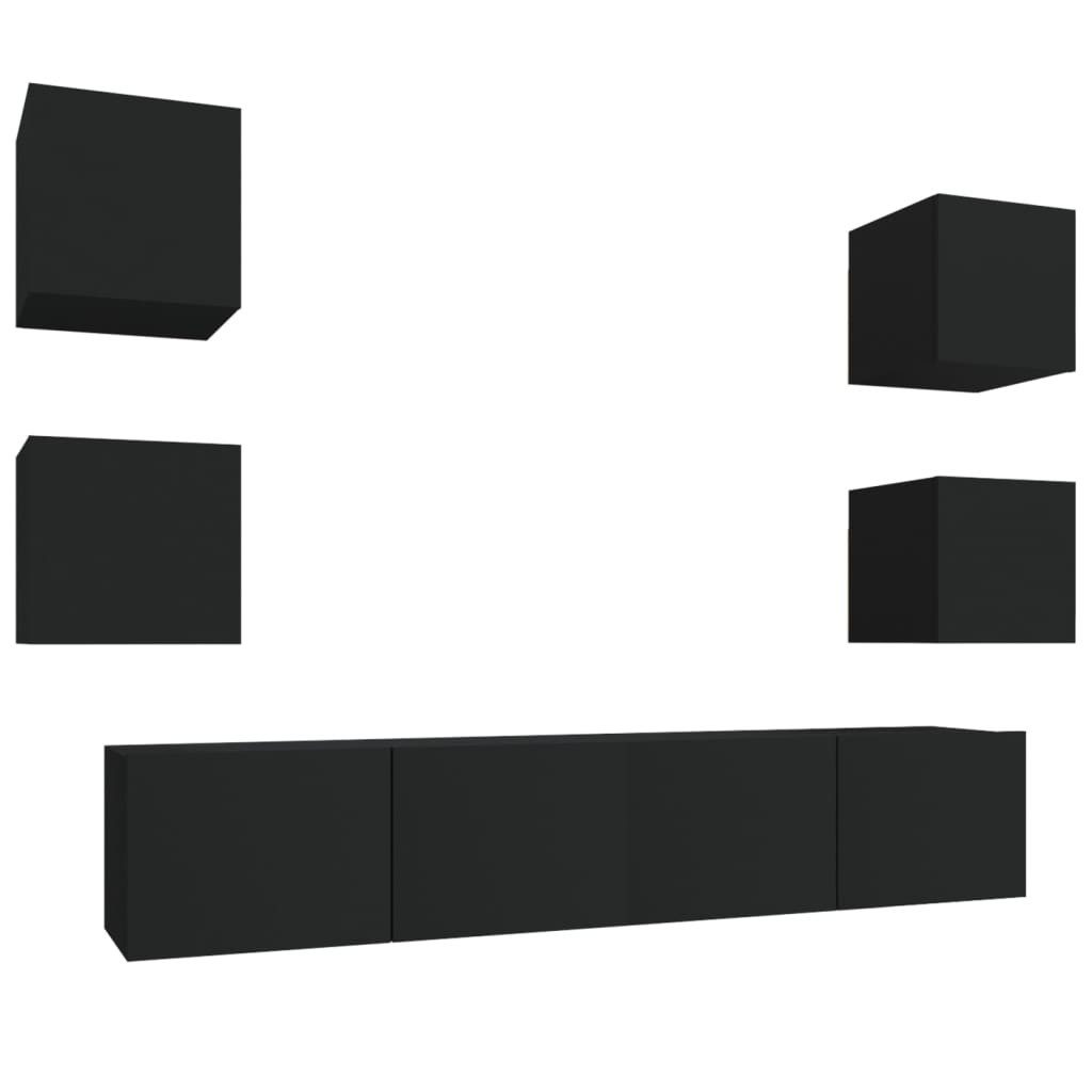 vidaXL TV-Schrank 6-tlg. TV-Schrank-Set Schwarz Holzwerkstoff günstig online kaufen