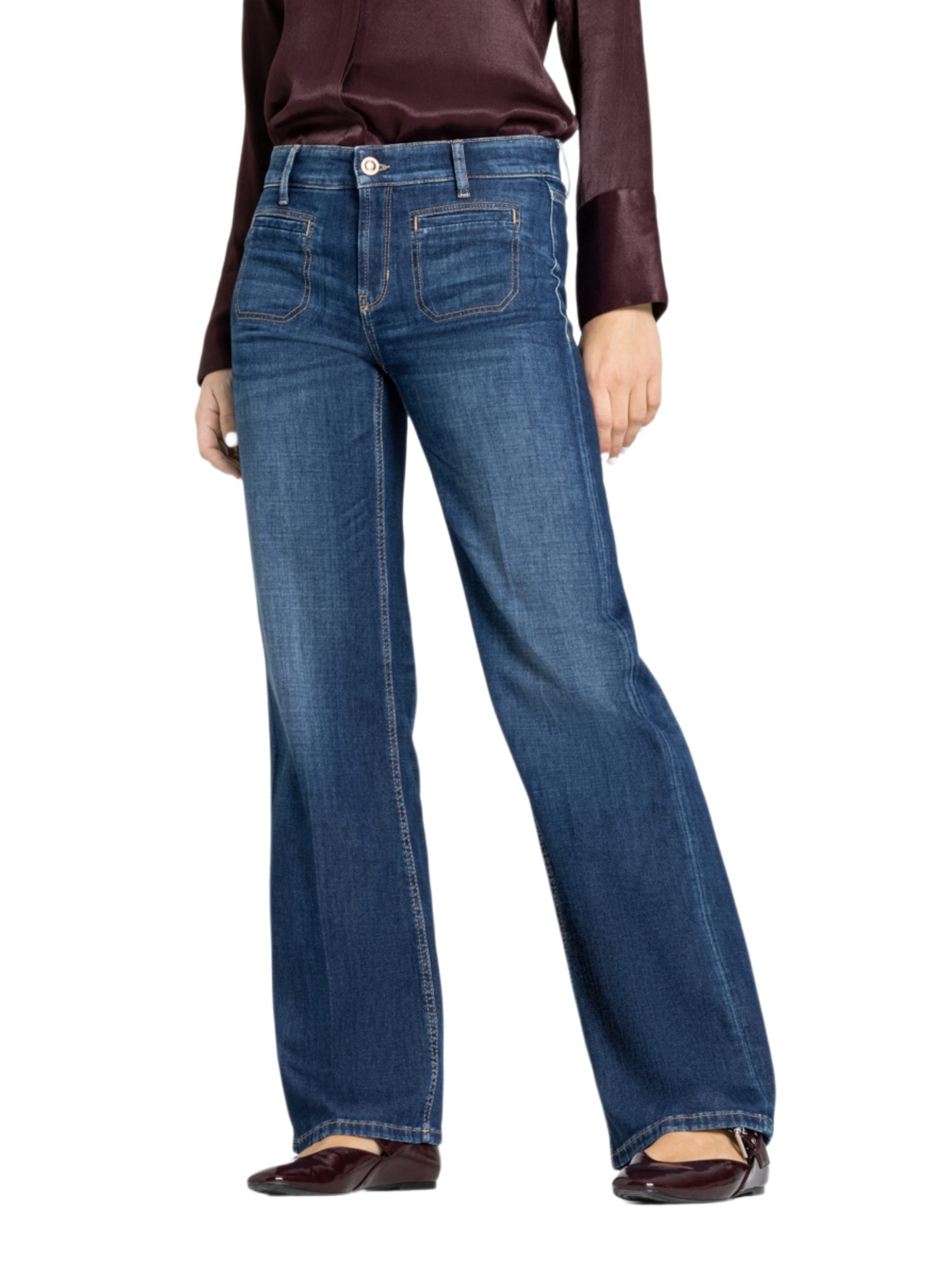 Cambio Stretch-Hose blau, Casual, Baumwolle, Unifarben, Regular Fit, Mittel