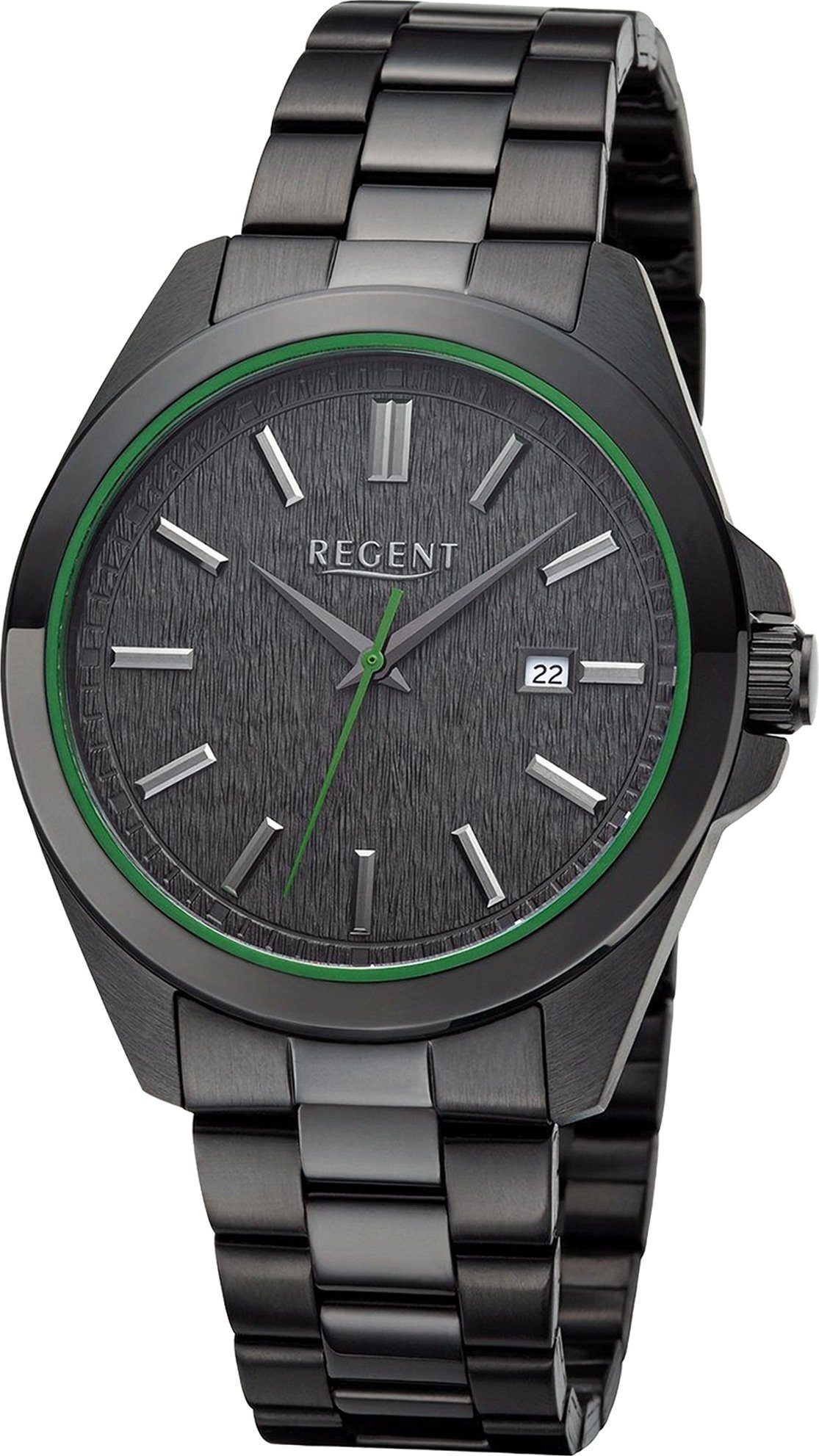 Regent Quarzuhr Regent Herren Armbanduhr Analog, Herren Armbanduhr rund, extra groß (ca. 41mm), Metallarmband grün