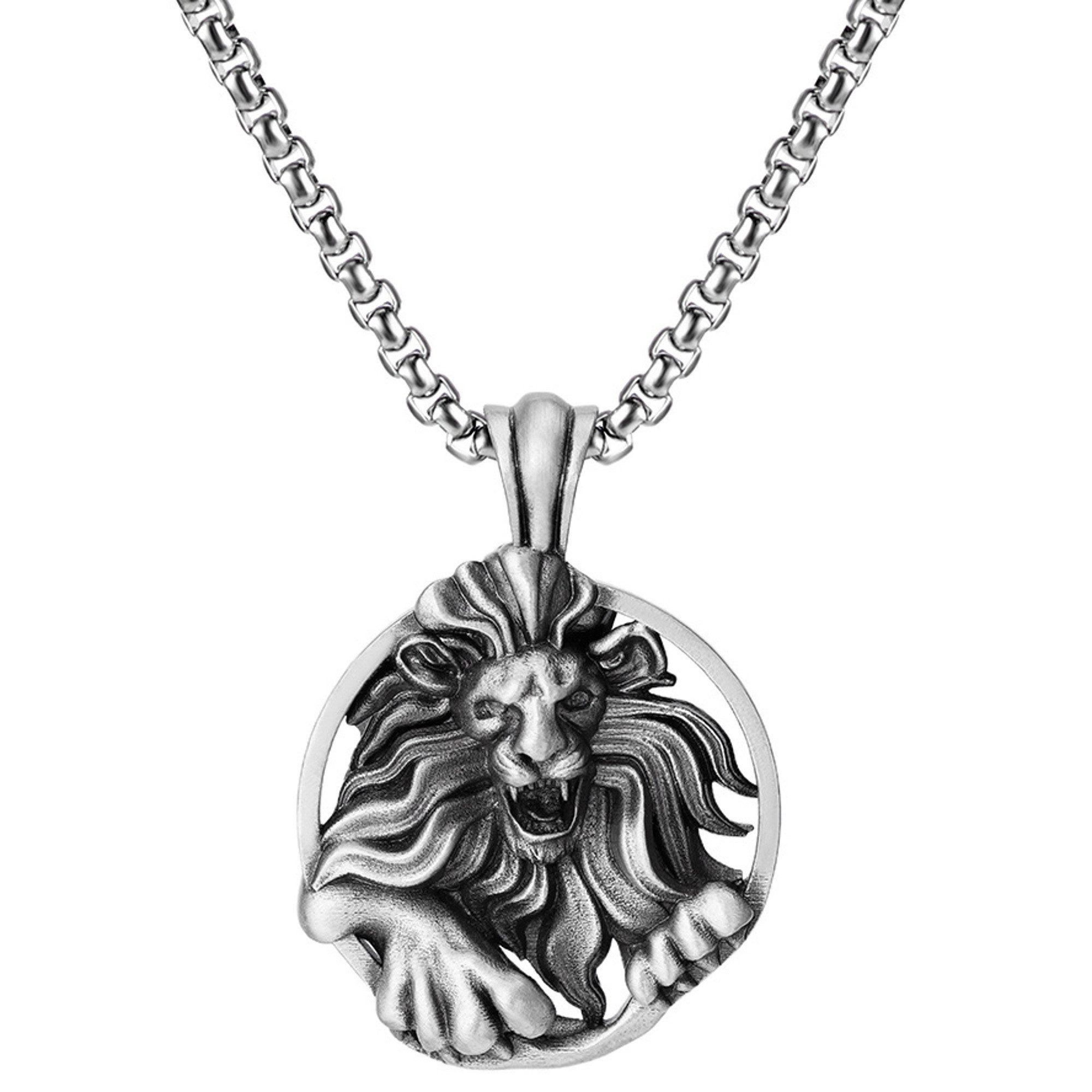 Kette mit Anhänger Halskette Löwe Silber Herren Edelstahl Zinn 60 cm