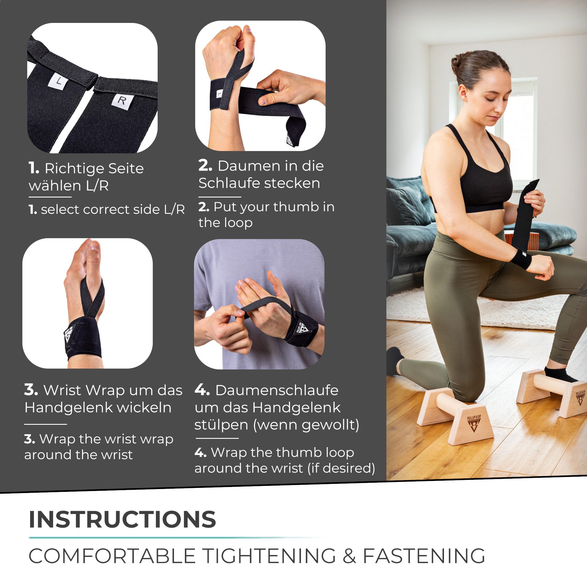 Pullup & Dip Handgelenkschutz Wrist Wraps Handgelenk Bandagen für Fitness, Calisthenics – Bild 5 von 5
