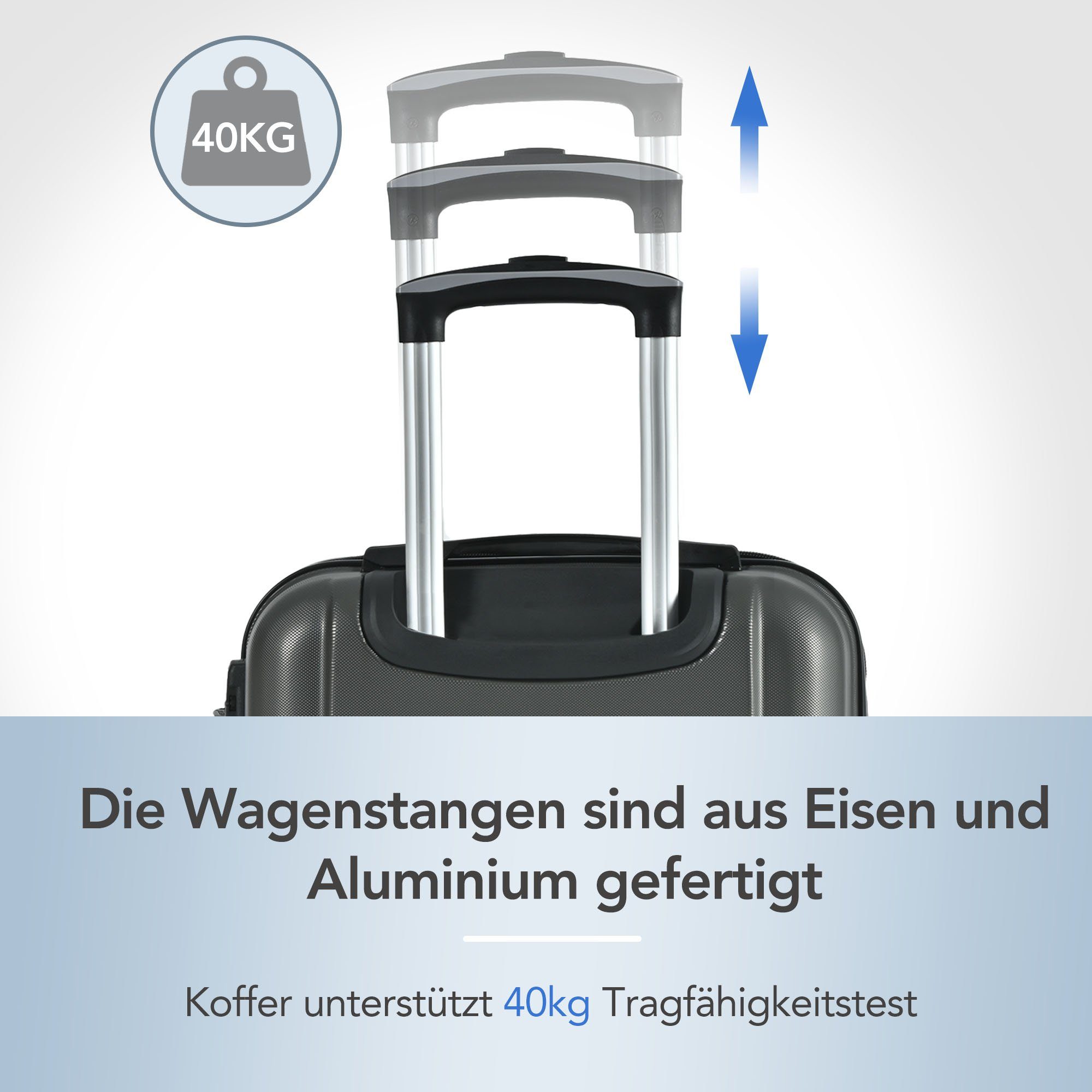 4 Trolley Koffer Rollen, Volumenerweiterung Handgepäck Reisekoffer Hartschalen Hartschalen-Trolley, Flieks Grau