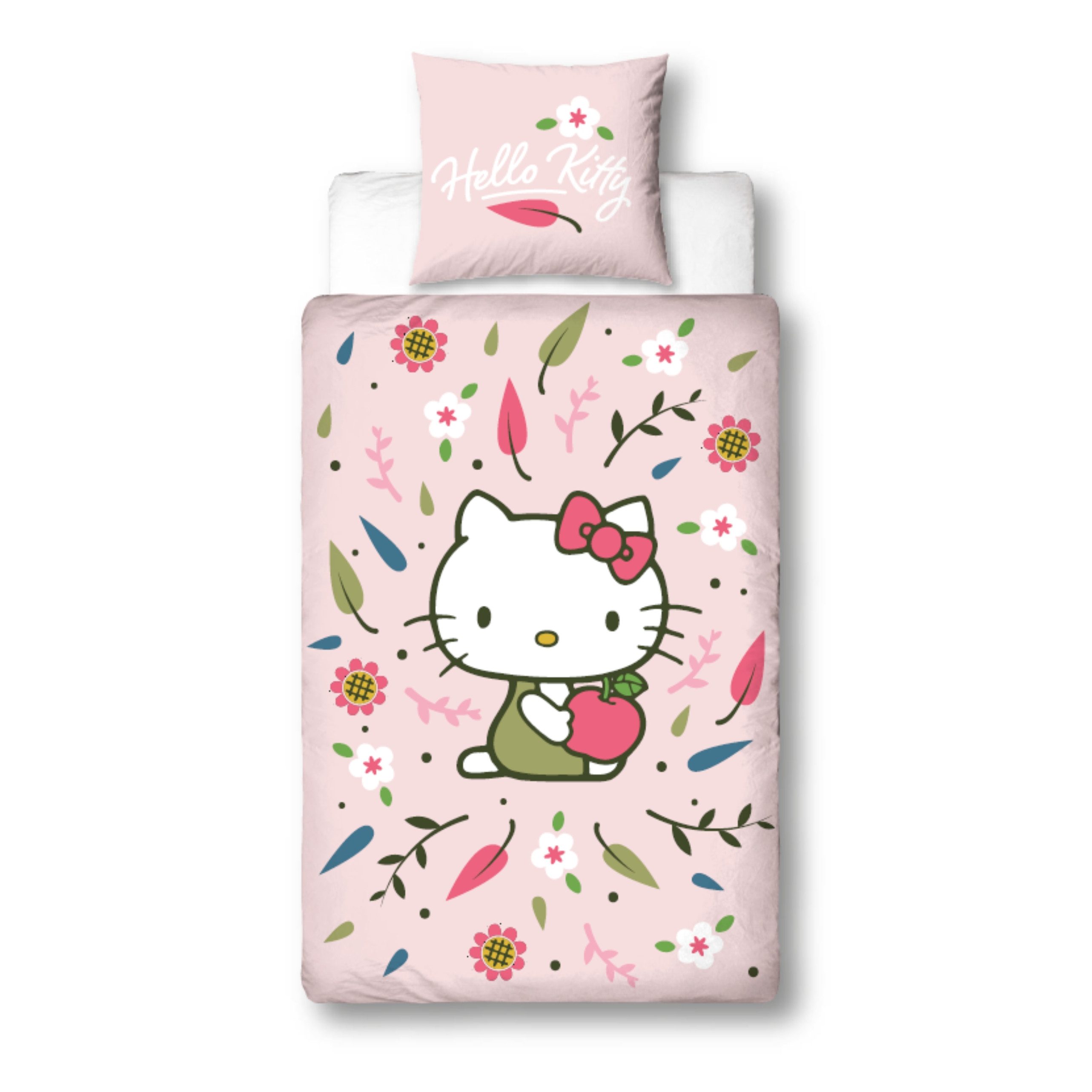 MTOnlinehandel Bettwäsche Hello Kitty Blütenzauber, Wende- Motiv für Mädchen, sanfte Rosatöne, Mikrofaser, 2 teilig, 80x80 cm x 135x200 cm, Blüten und Blätter,  – Bild 4 von 4