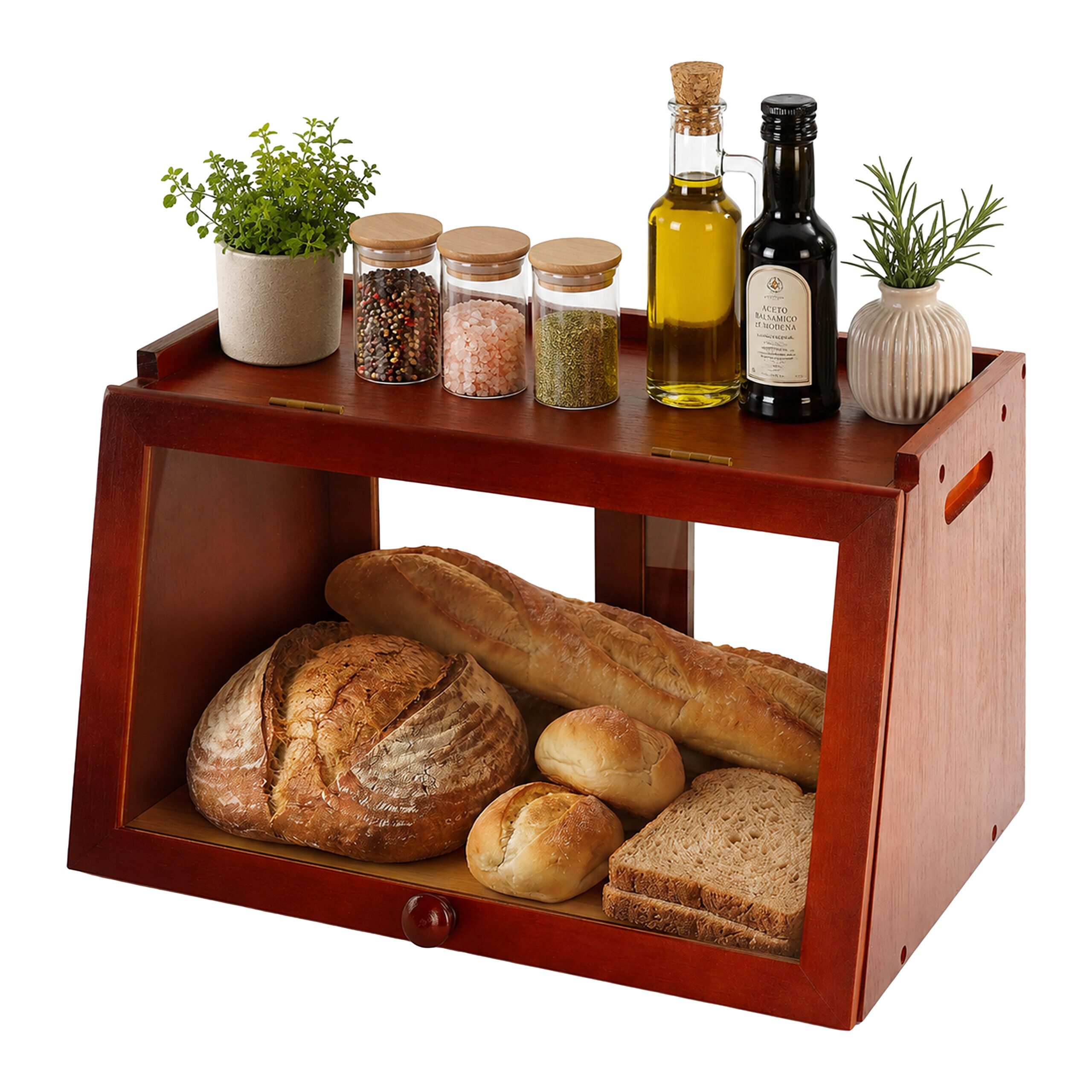 relaxdays Brotkasten Bambus Klappe & Schiebetür, Kunststoff, (1-tlg), dunkelbraun