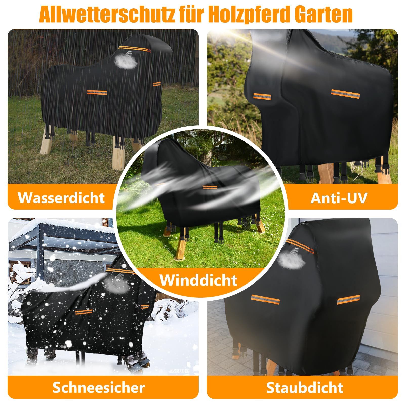 CLTYQ Pferde-Regendecke Abdeckung für Holzpferd Wasserdicht Outdoor, Regendecke für Pferde, 420D Oxford Holzpferd für Draußen Abdeckplanen, UV-beständig