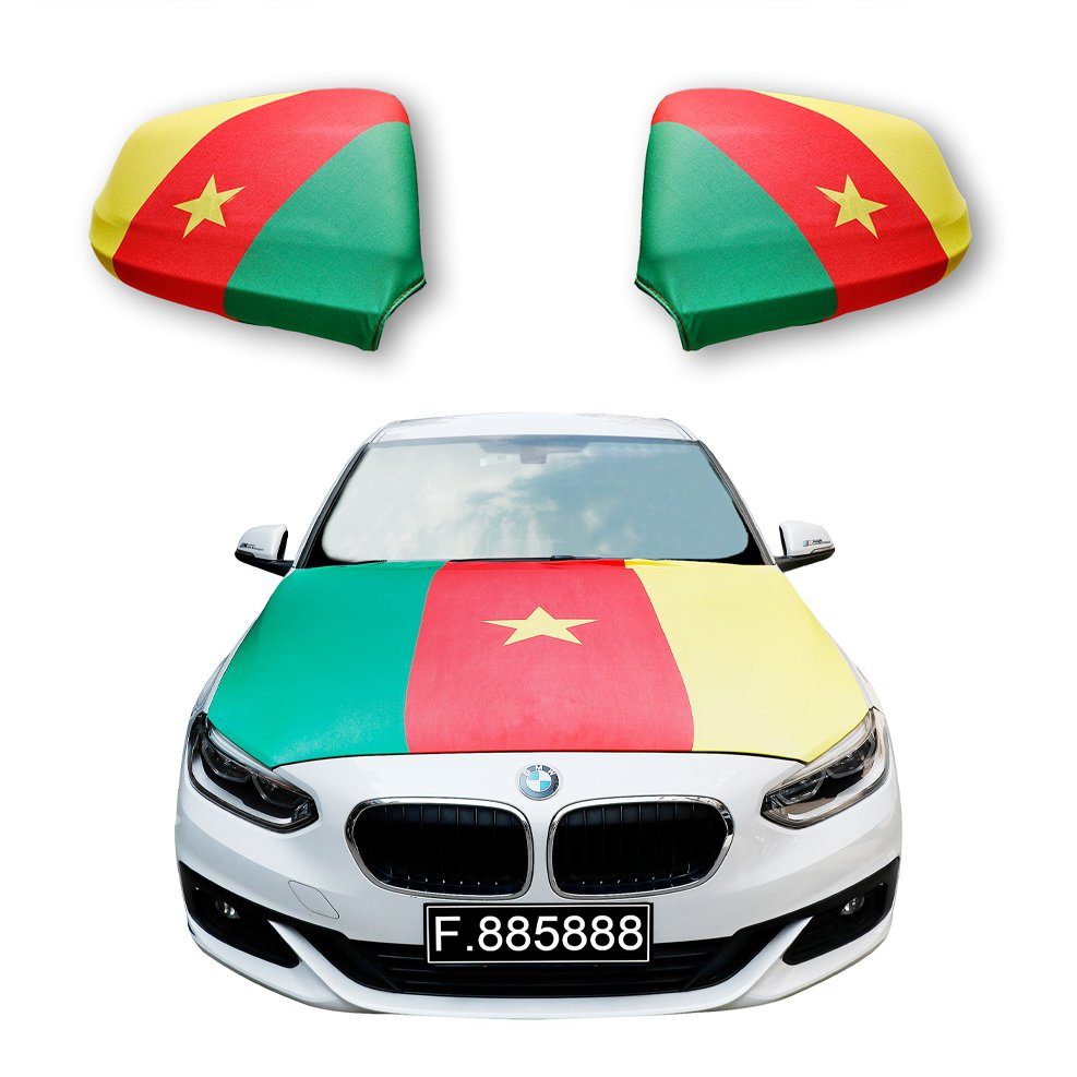 x Fahne gängigen Sonia 150cm für PKW Flagge, Fanset 115 Modelle, Originelli Flagge: alle ca. Cameroon Motorhauben Motorhaube Fußball "Kamerun" Außenspiegel