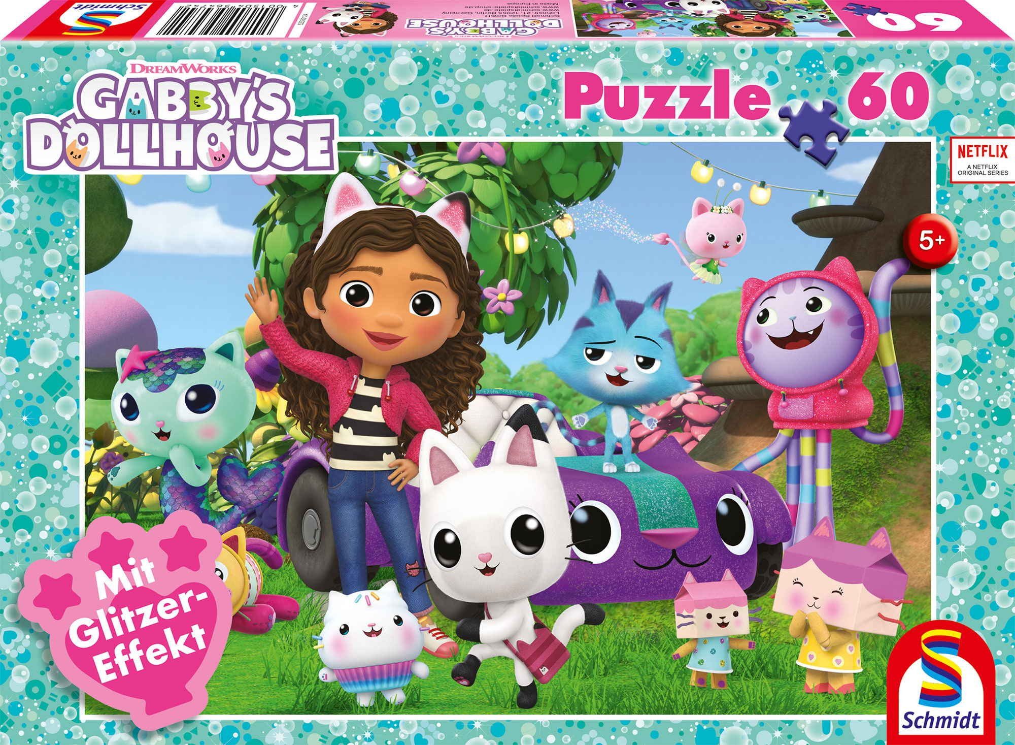 Schmidt Spiele Puzzle 60 Teile Kinder Puzzle Gabby's Dollhouse Glitzer Freunde 56474, Puzzleteile