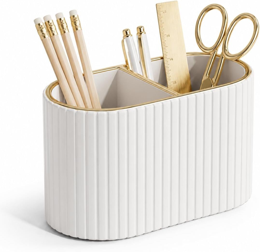 FELIXLEO Küchenorganizer-Set Schreibtisch Organizer PU Leder Stiftehalter Elfenbeinweiß