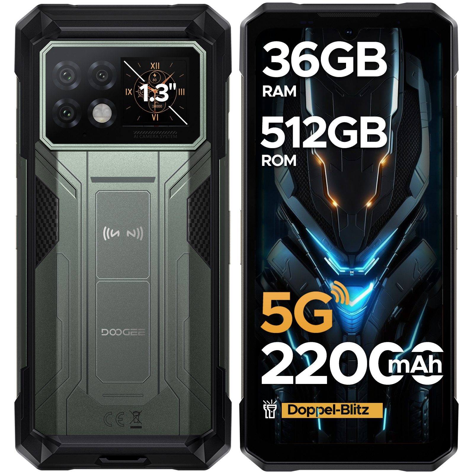DOOGEE S200 MAX 5G Outdoor Handy, 16GB+512GB, 22000mAh Android 15 Smartphone (6.72 Zoll, 512 GB Speicherplatz, 108 MP Kamera, 108MP+20MP+32MP, 6,72" FHD+ 120Hz, Dual 5G SIM/OTG/GPS/NFC)
