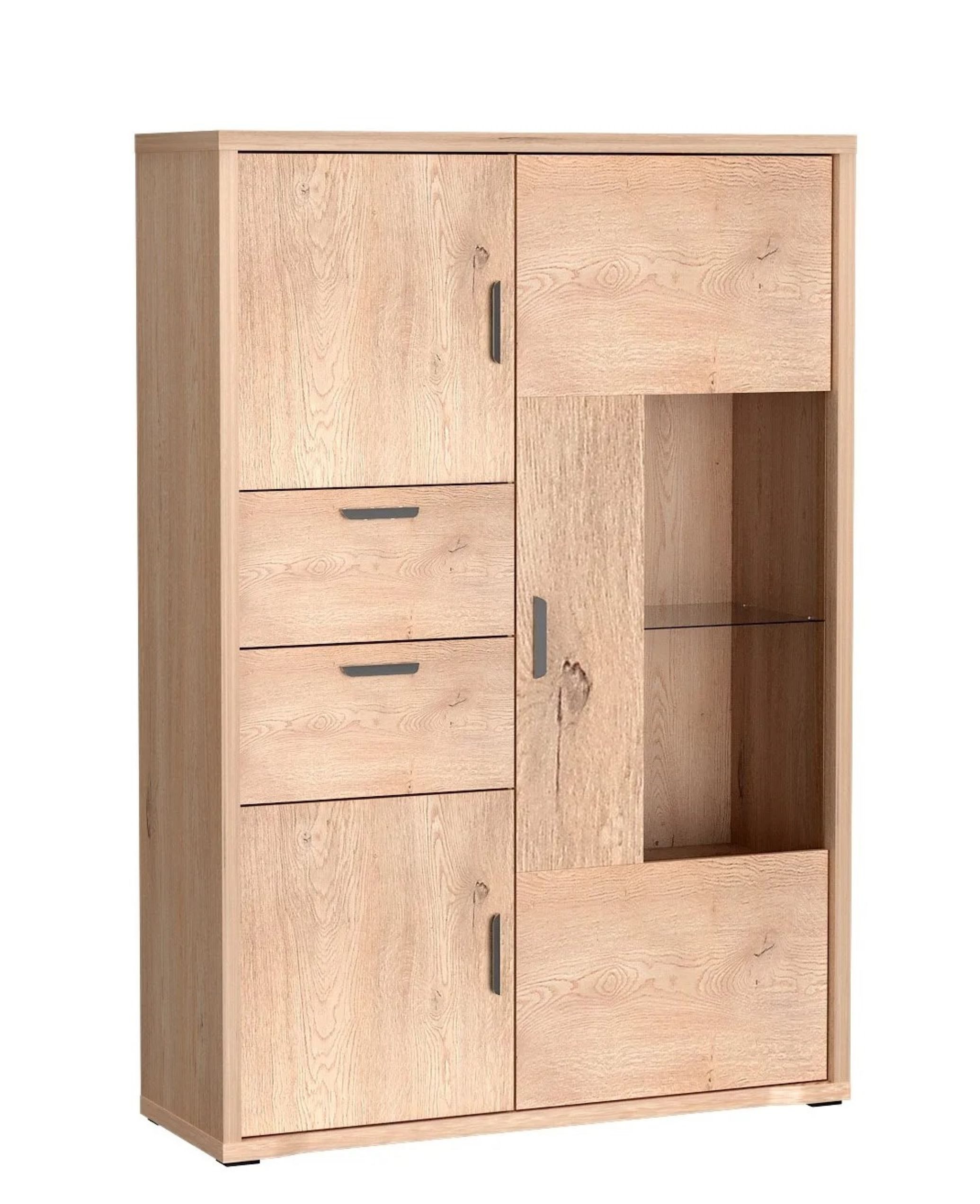 99rooms Vitrine Riesa (Standvitrine, Wohnmöbel) Stilvolles Design mit natürlicher Ausstrahlung, Soft-Close, mit LED