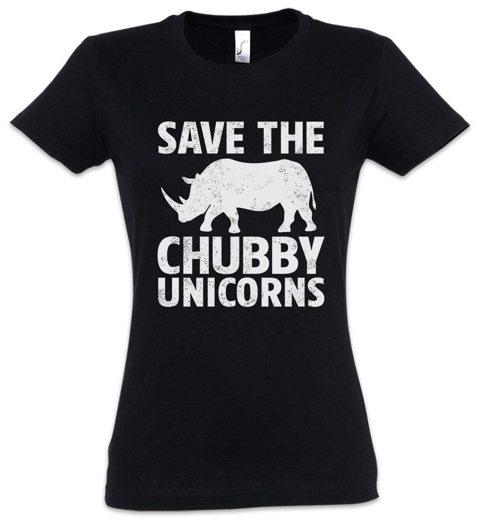 Urban Backwoods Print-Shirt Save The Chubby Unicorns Damen T-Shirt Nashorn Einhorn Rhino Rainbow (1-tlg) Regenbogen The Last Rockabella