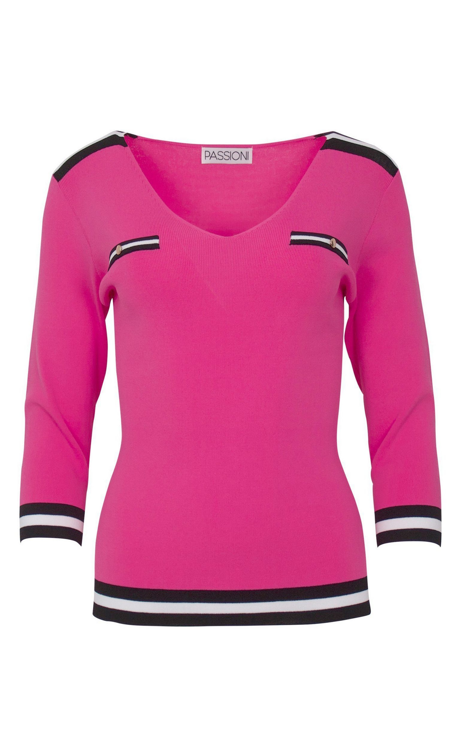 Passioni 3/4 Arm-Pullover mit Streifen Details und V-Ausschnitt mit V-Aussc günstig online kaufen