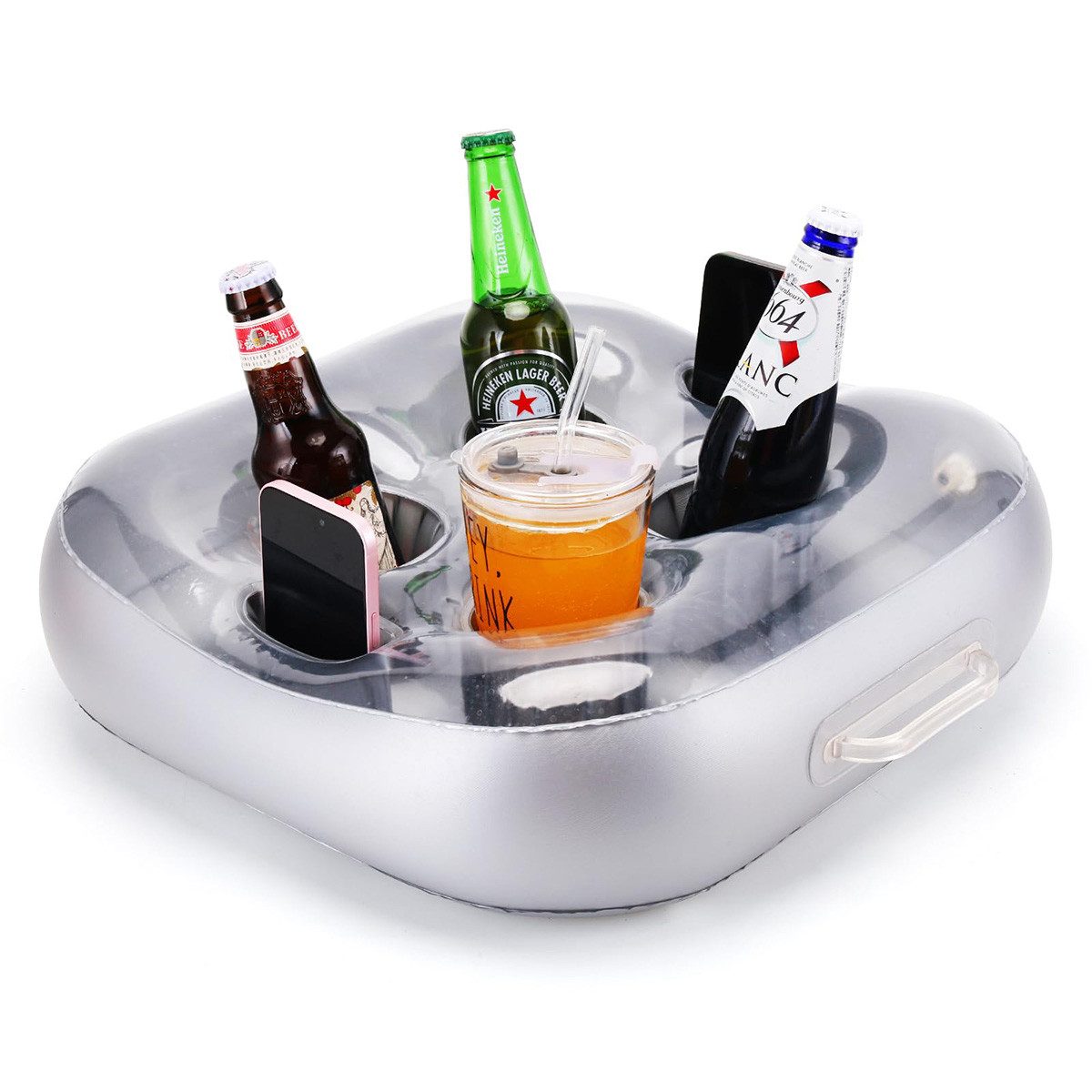 DOPWii Flaschenregal Aufblasbarer Getränkehalter für Pool und Strand, 4 Fach Design, 1-tlg., schwimmende Eisbar,47x45cm Schwimmender für Flaschen, Snacks und Handy