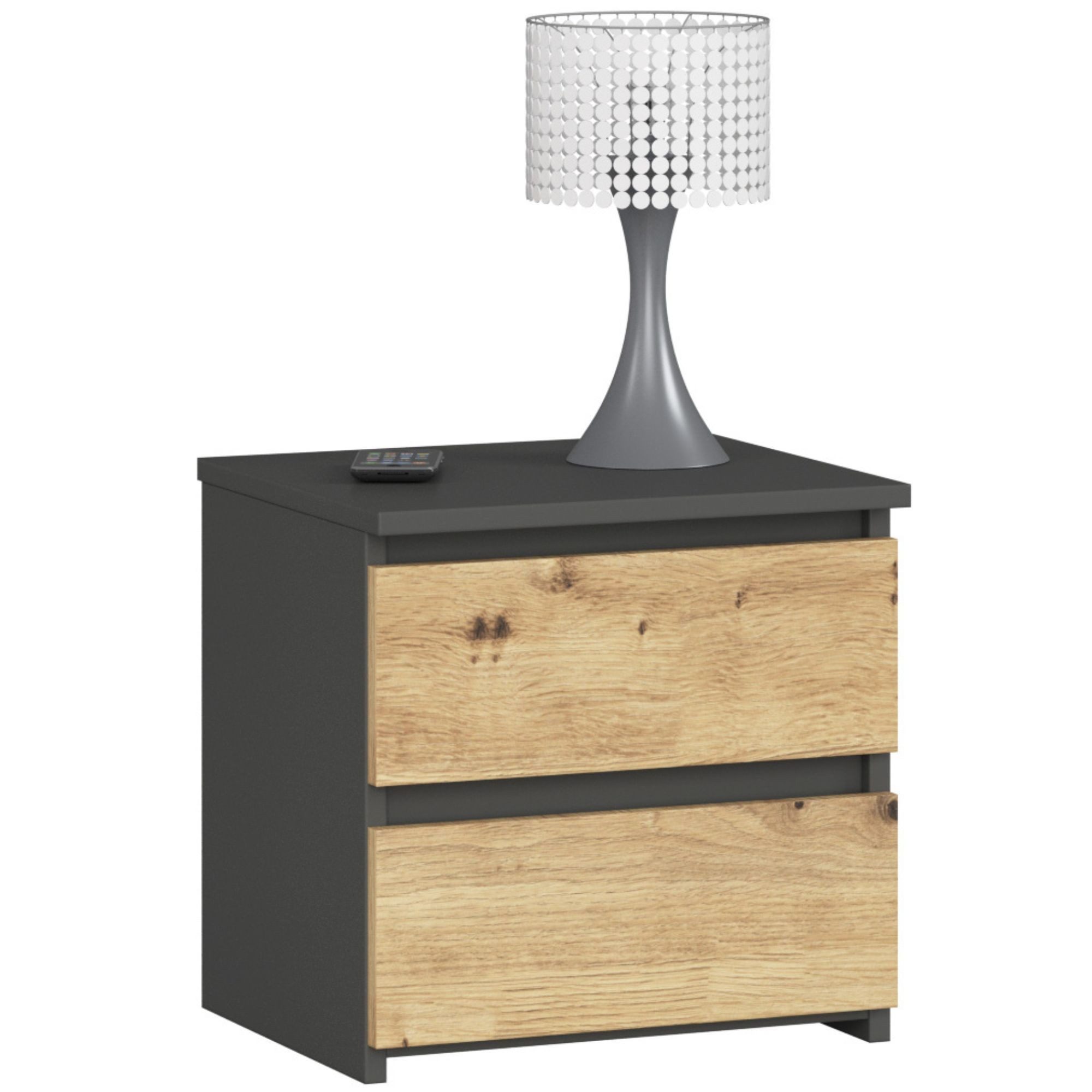 Home Collective Kommode 40 cm breit Holz Highboard Sideboard für Flur Schlafzimmer Wohnzimmer (Mehrzweckschrank Schrank schmal Kommode Schlafzimmer mit Schubladen), Kinderzimmer Organizer, 40 cm hoch, 2 Schubladen graphit-Artisan Eiche
