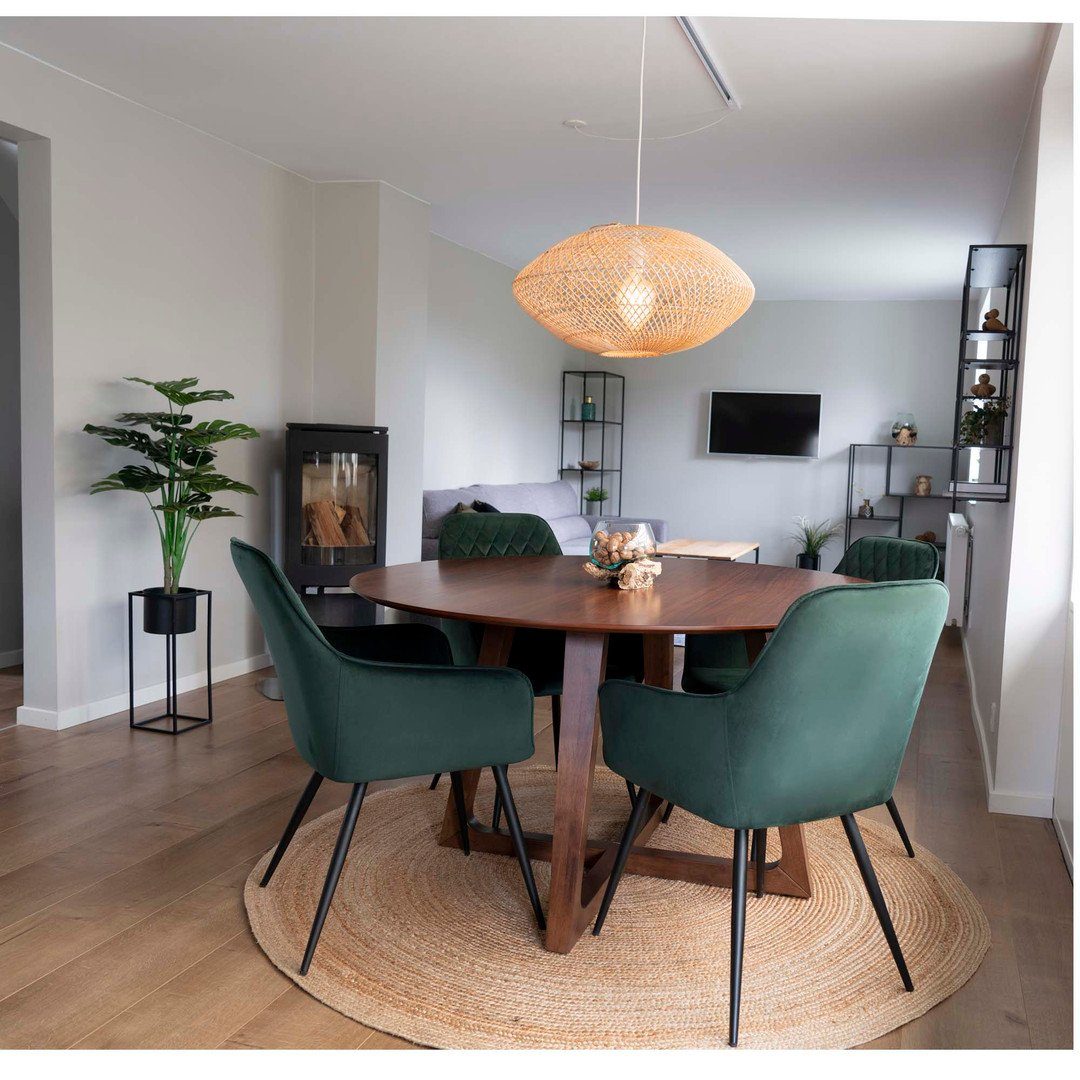 House Nordic Esszimmerstuhl Harbo Dining Chair grün aus Samt, Esszimmerstuhl mit Be... schwarzen –