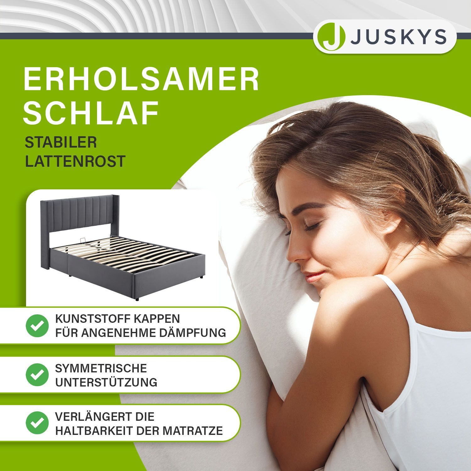 Juskys Polsterbett Savona, großer Stauraum, mit Gasdruckfeder, weicher Samt-Bezug