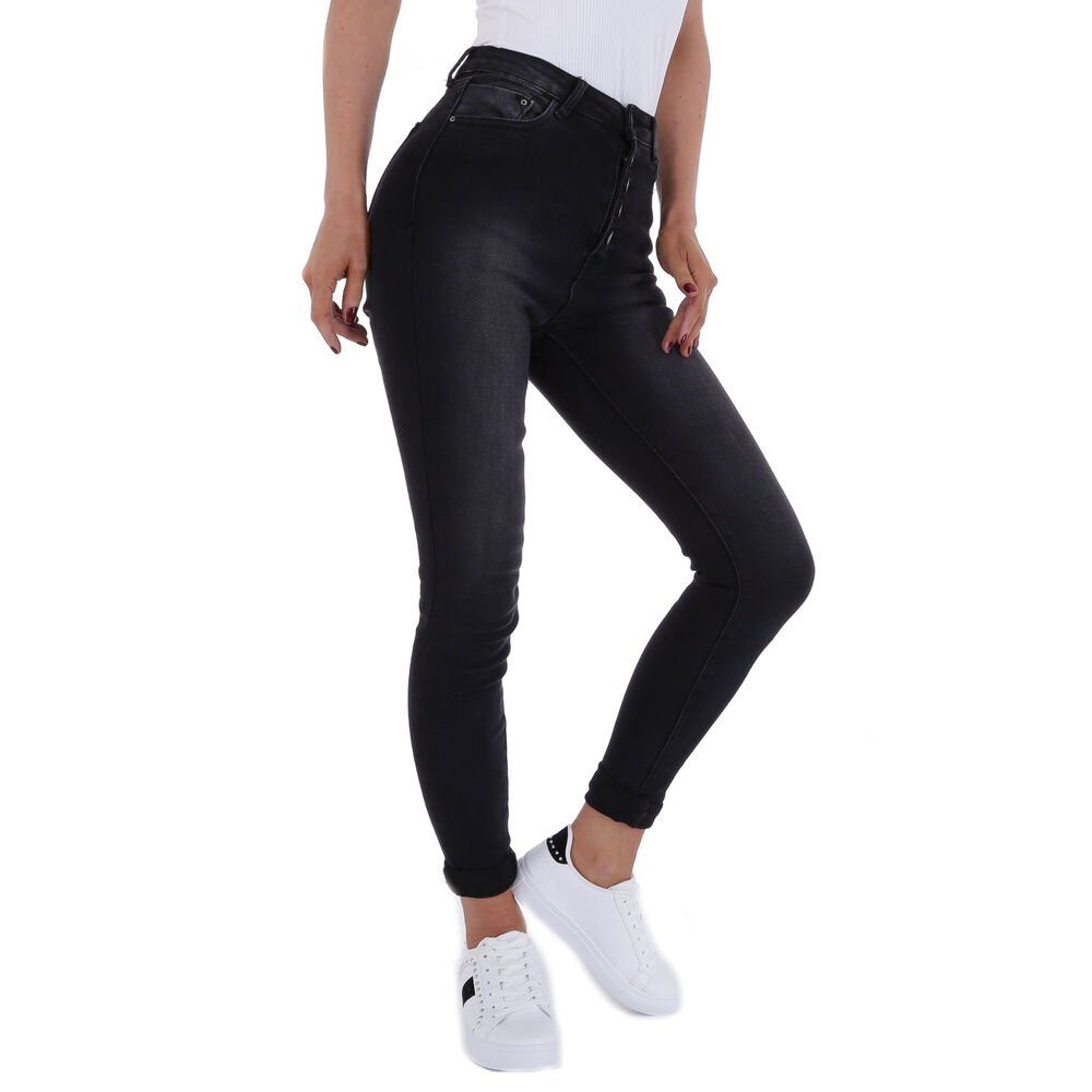 Ital-Design Skinny-fit-Jeans Damen in Stretch Skinny Schwarz Jeans