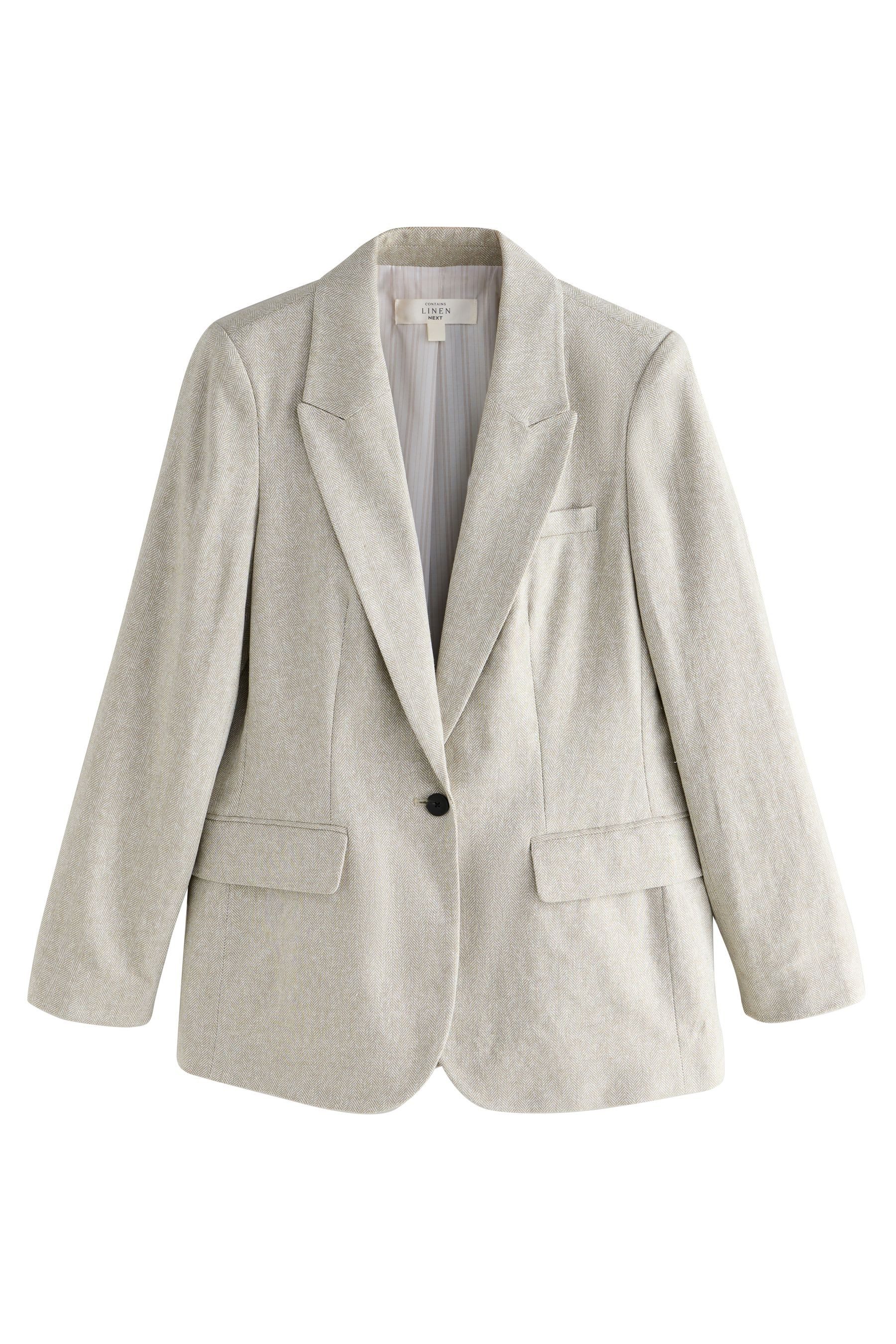 Next Jackenblazer Einreihiger Fischgrät-Blazer mit Leinen (1-tlg)