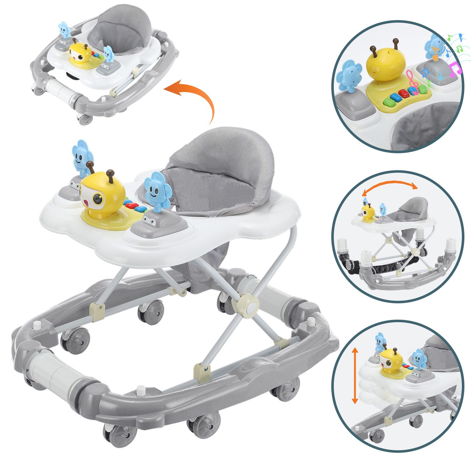oyajia Lauflernhilfe Babywalker Spiel Gehfrei Baby Lauflernwagen Lauflernhilfe Babywalker, Höhenverstellbarer mit Spielcenter und Musik