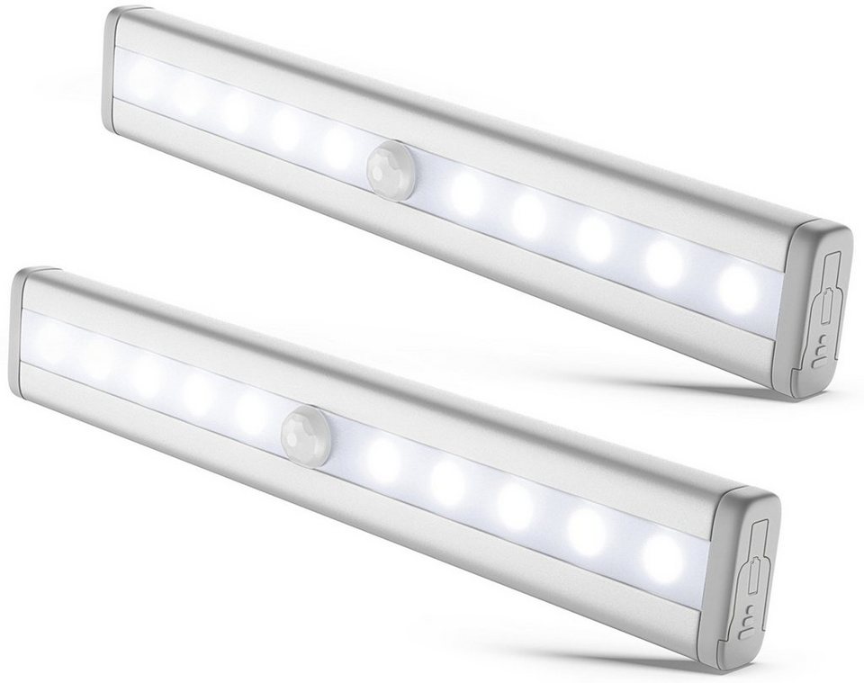 B.K.Licht Unterschrankleuchte BK_UL1105 LED-Schrankbeleuchtung, 2er Set,  mit Bewegungsmelder, LED fest integriert, Batterie betriebene  Unterbaulampen mit Magnet- und Klebestreifen