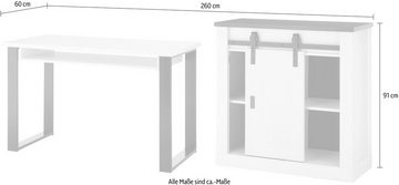 Home affaire Schrank-Set SHERWOOD, (2-St), Büromöbel Set mit Scheunentorbeschlag aus Metall, Breite ca. 220 cm